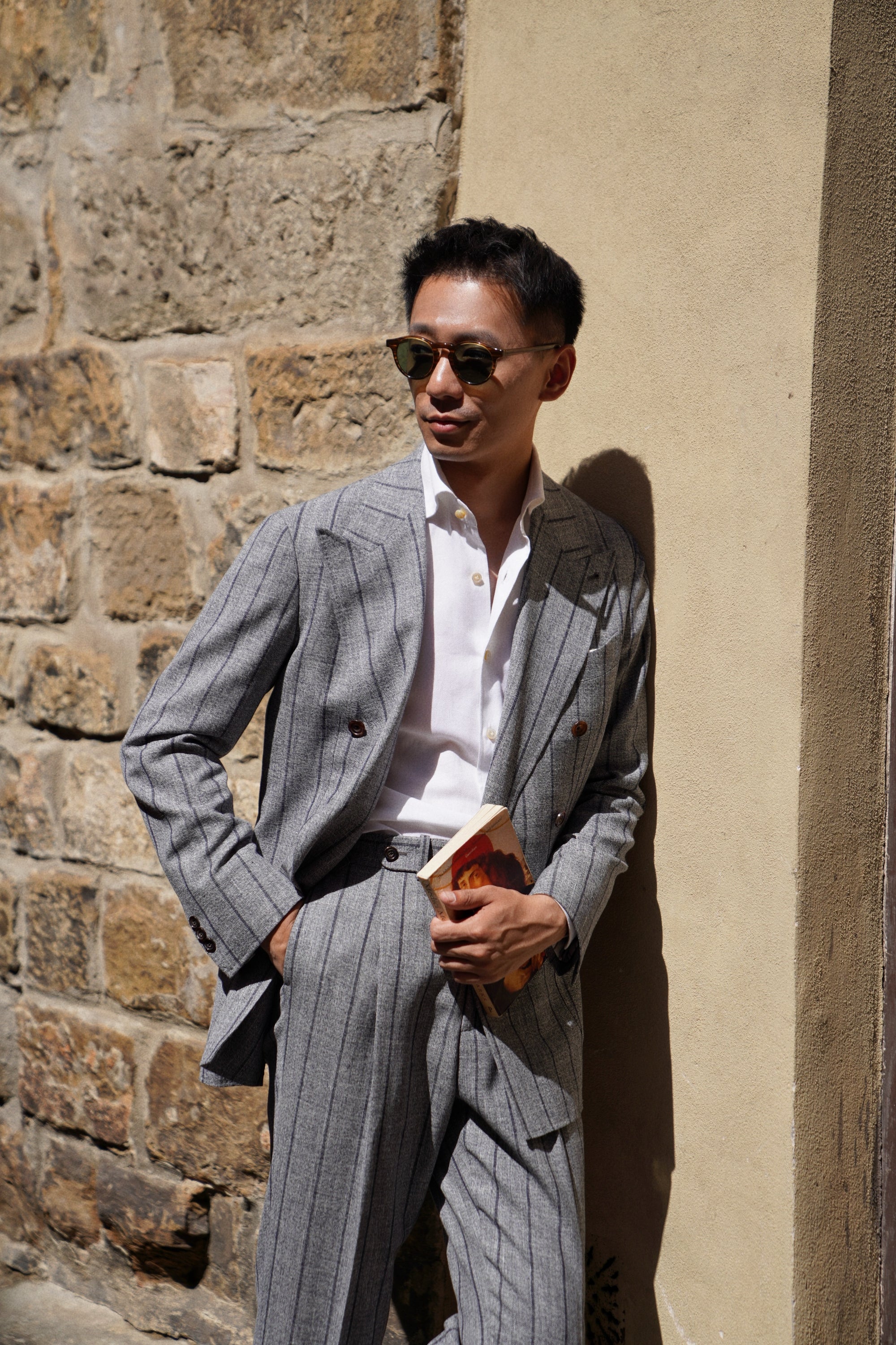 MTO Snow Grey Stripe Wool Linen Suit
