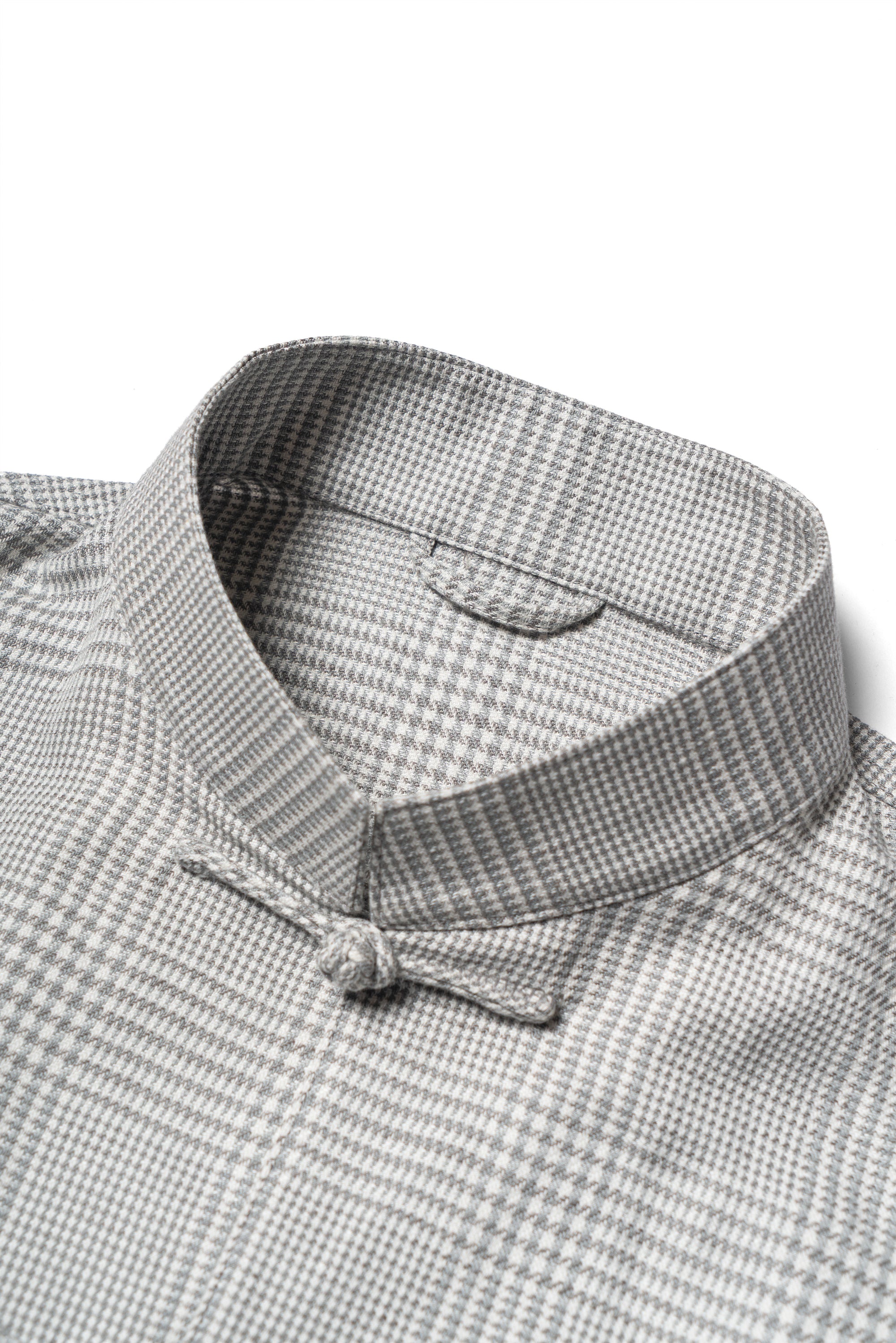 Grey Glen Check Silk Linen Cotton Mandarin Jacket