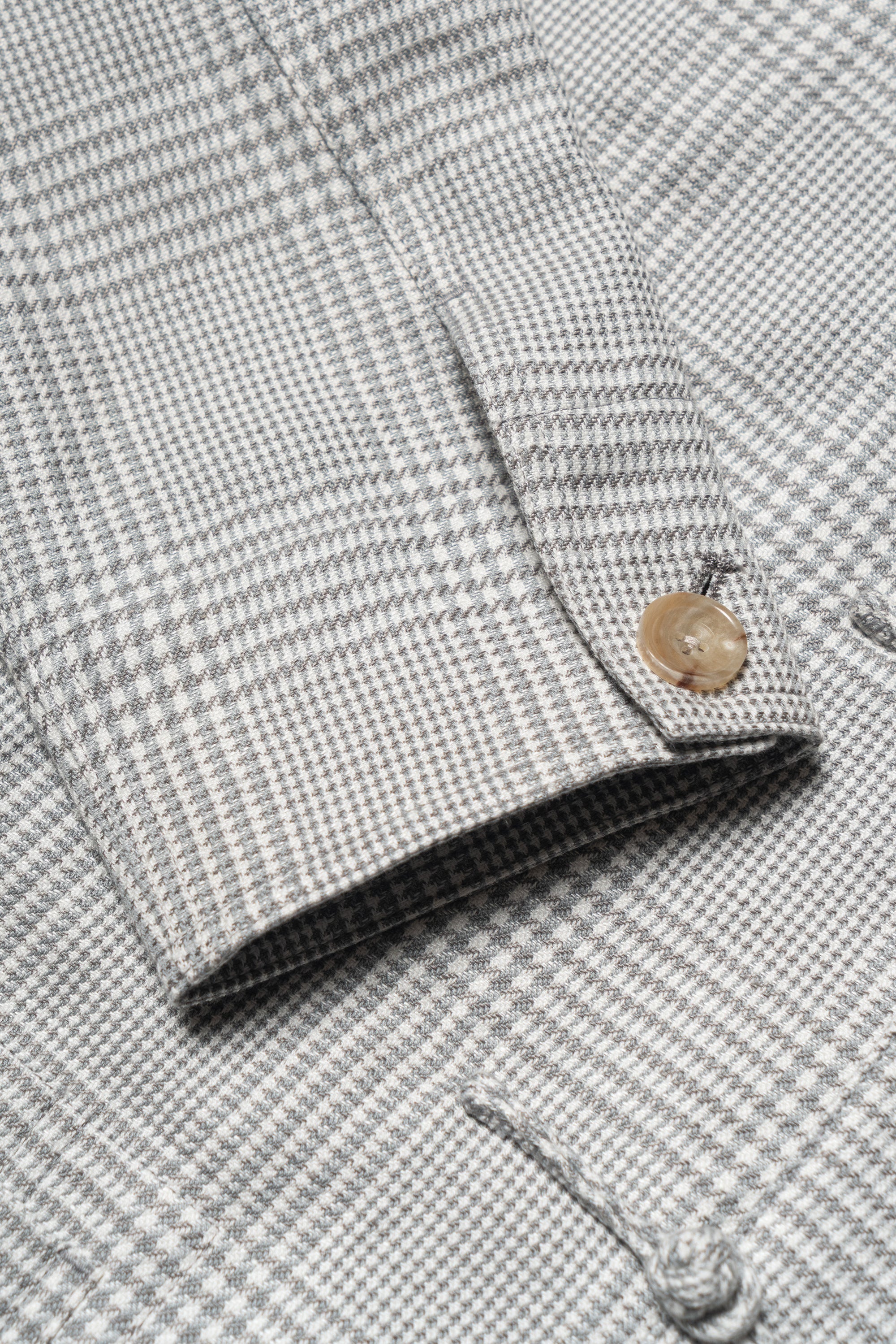 Grey Glen Check Silk Linen Cotton Mandarin Jacket