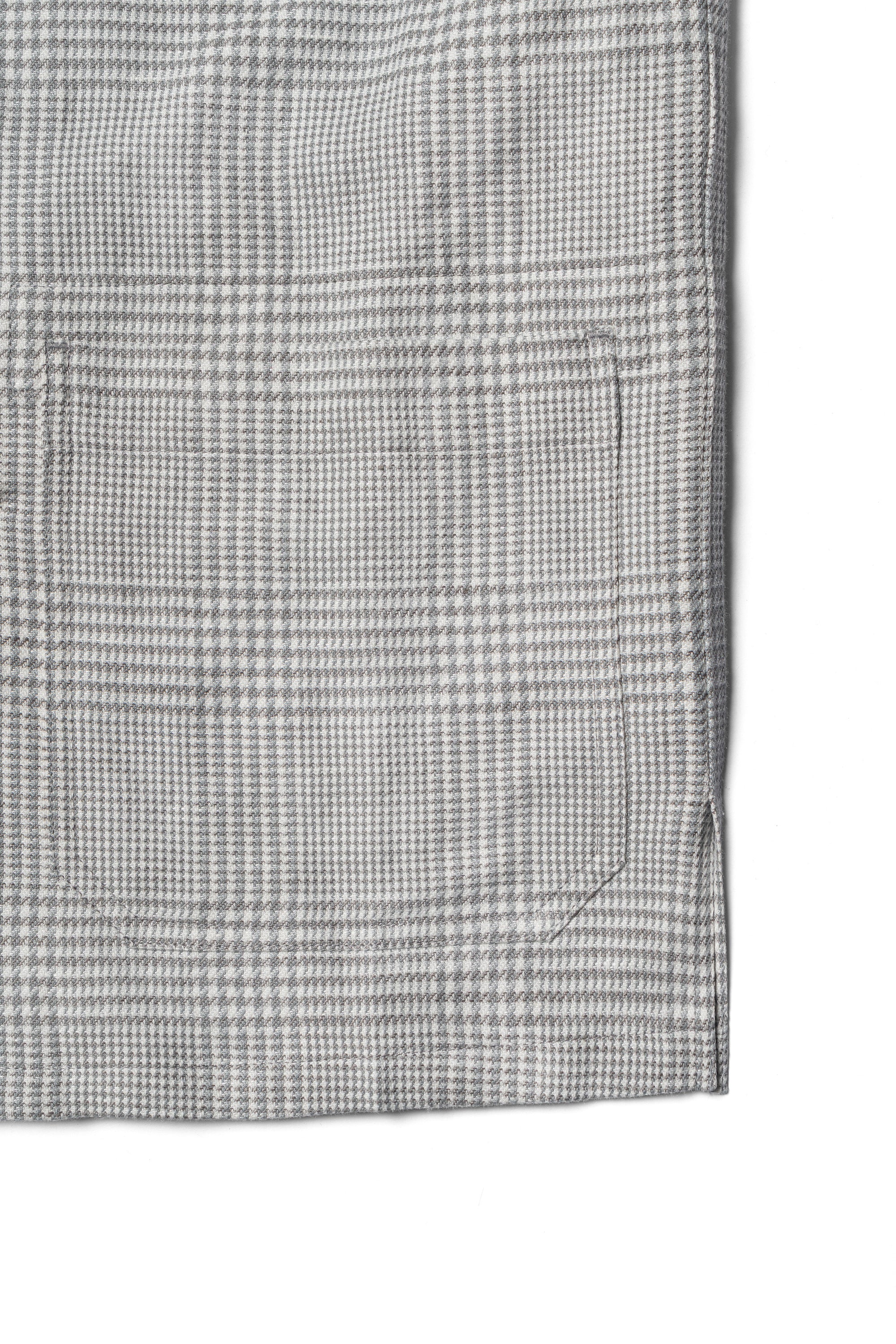 Grey Glen Check Silk Linen Cotton Mandarin Jacket