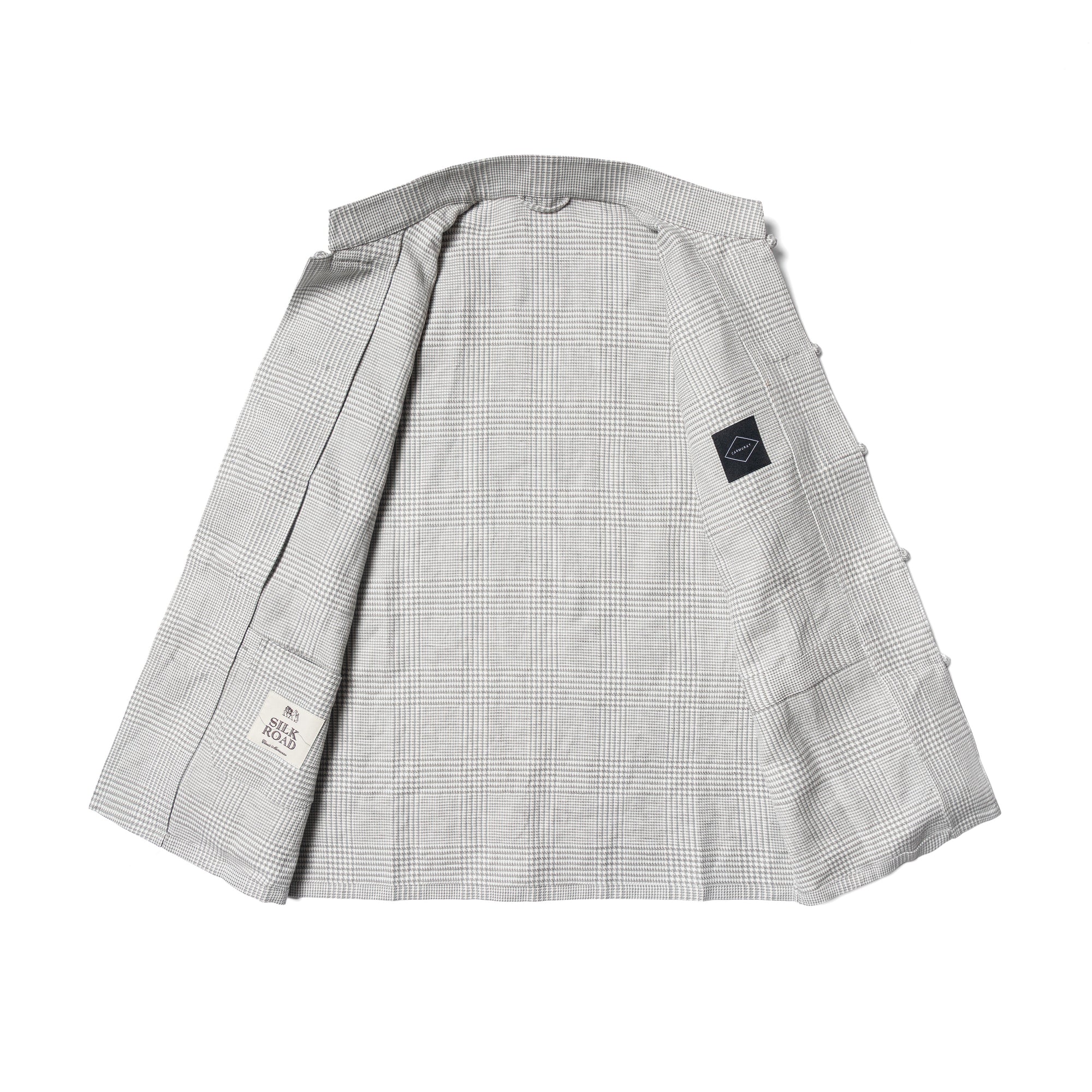 Grey Glen Check Silk Linen Cotton Mandarin Jacket