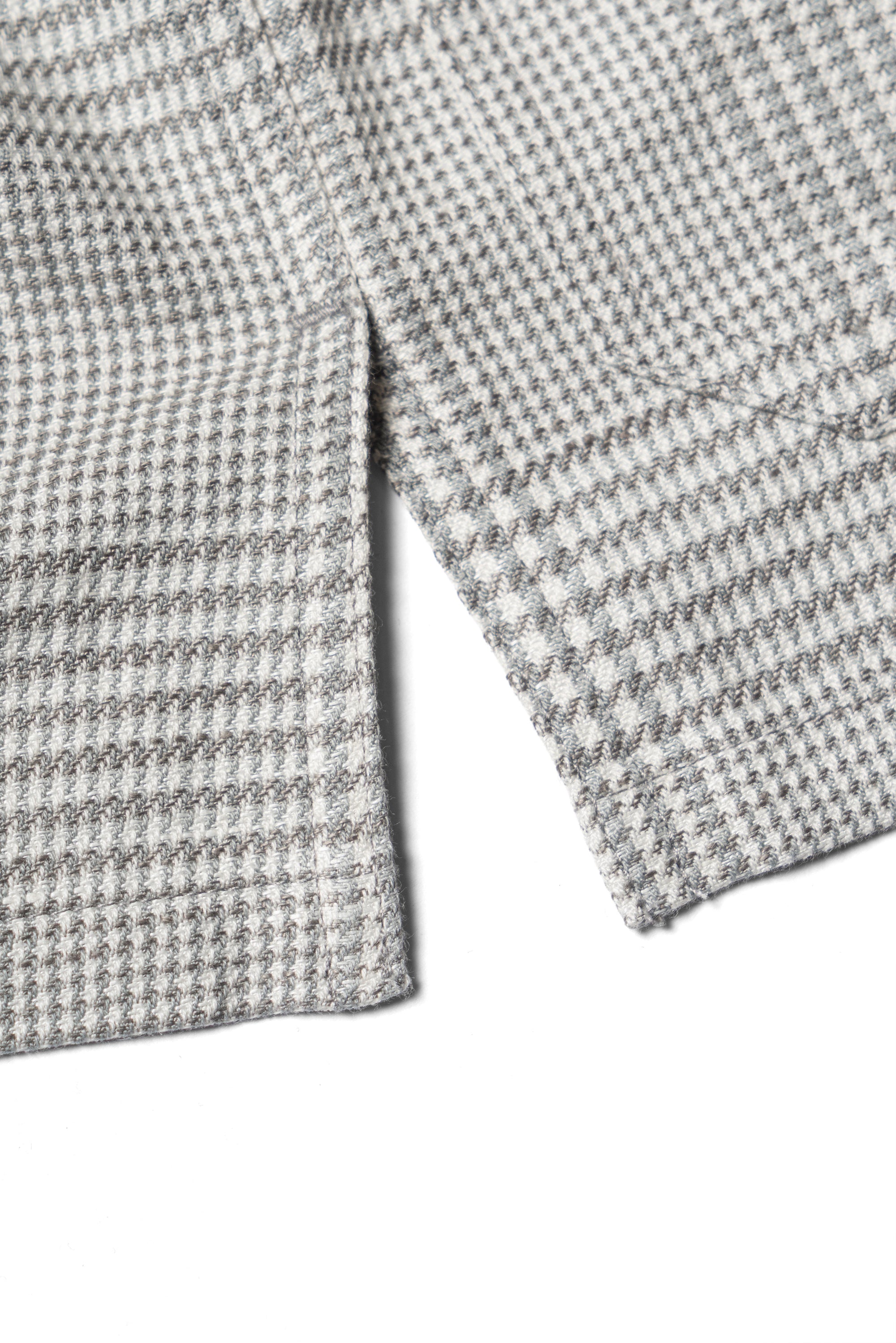 Grey Glen Check Silk Linen Cotton Mandarin Jacket