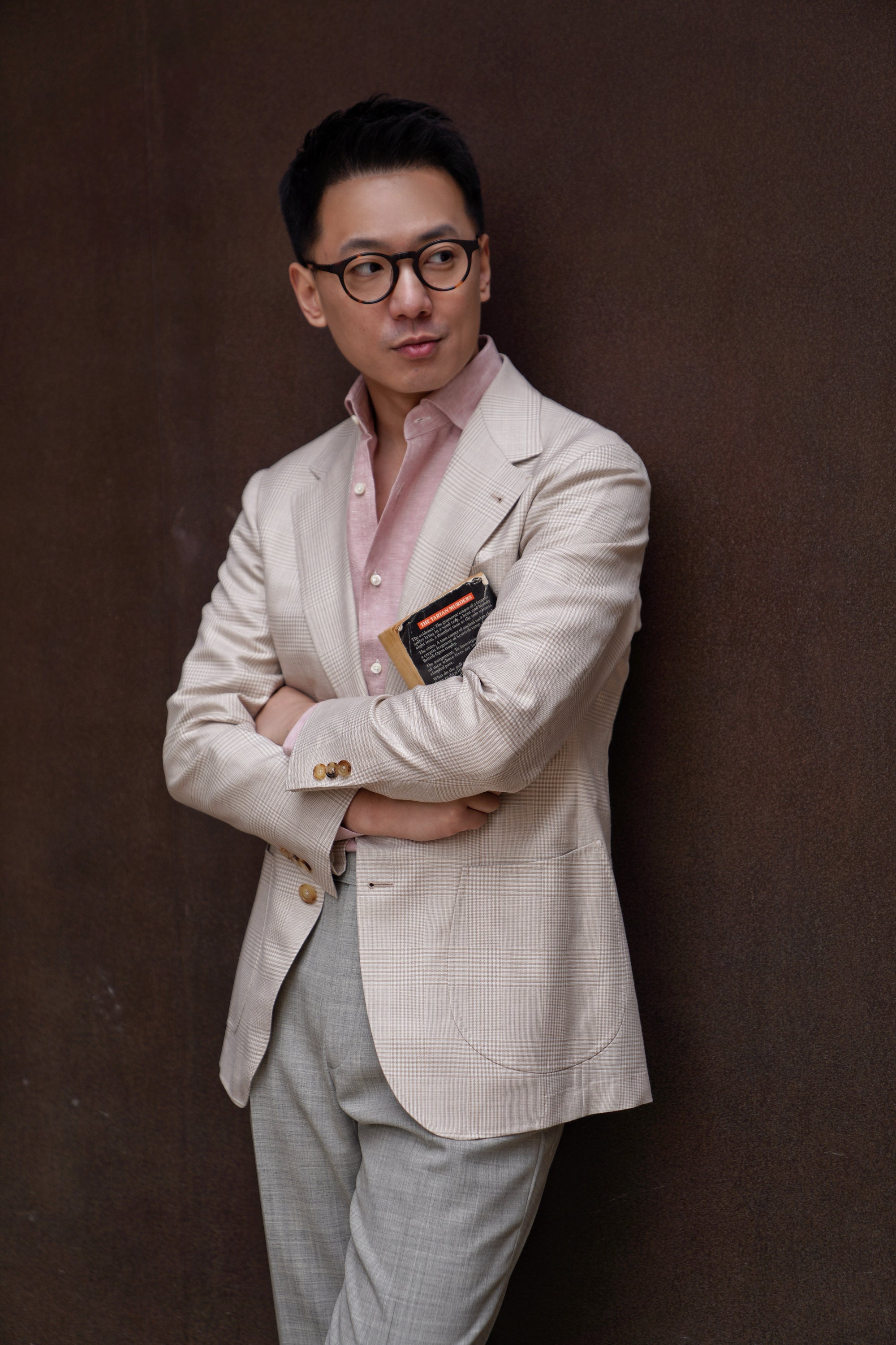 MTO Cream Glen Check Silk Linen Wool Jacket #764