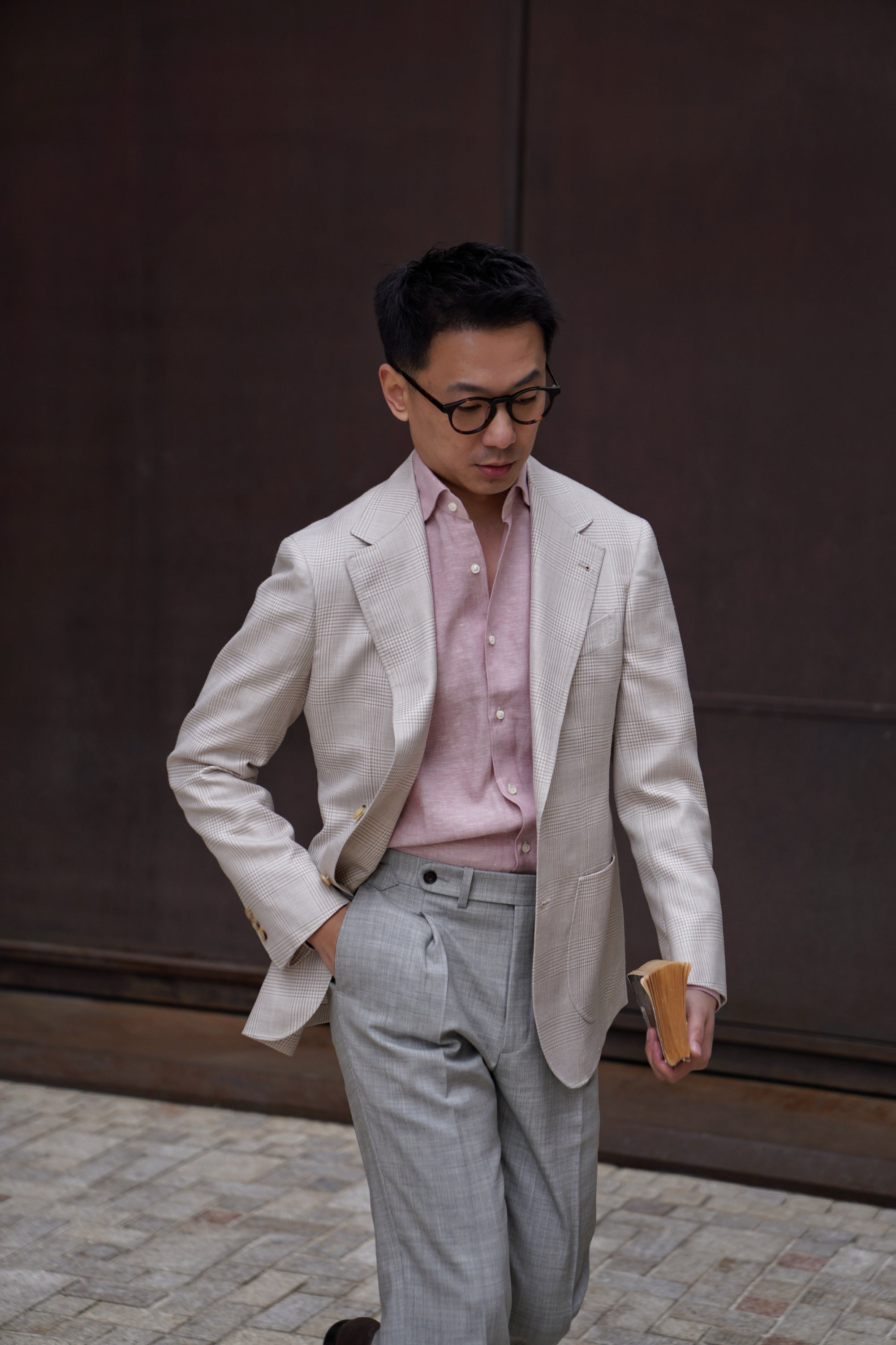 MTO Cream Glen Check Silk Linen Wool Jacket #764