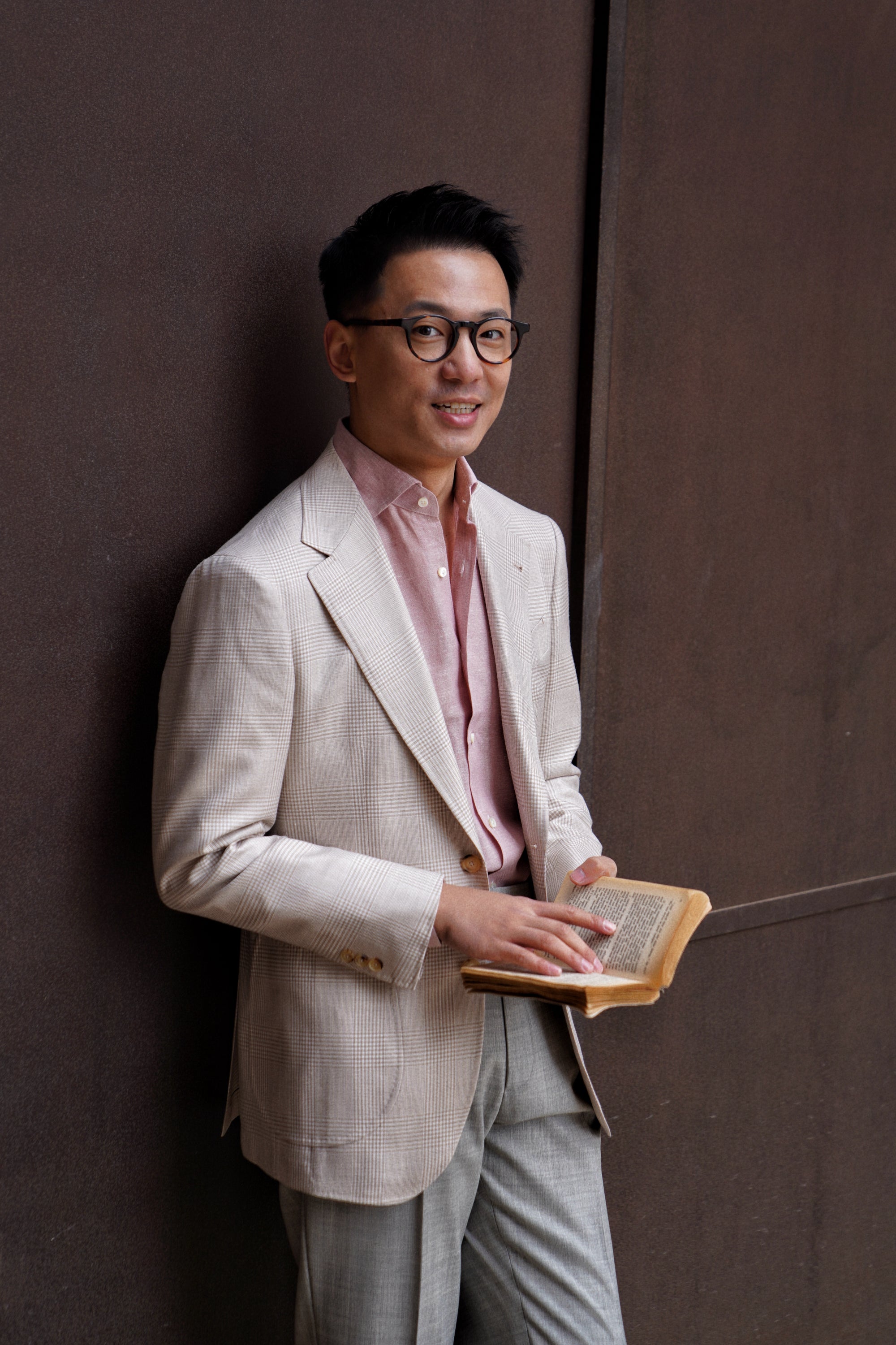 MTO Cream Glen Check Silk Linen Wool Jacket #764
