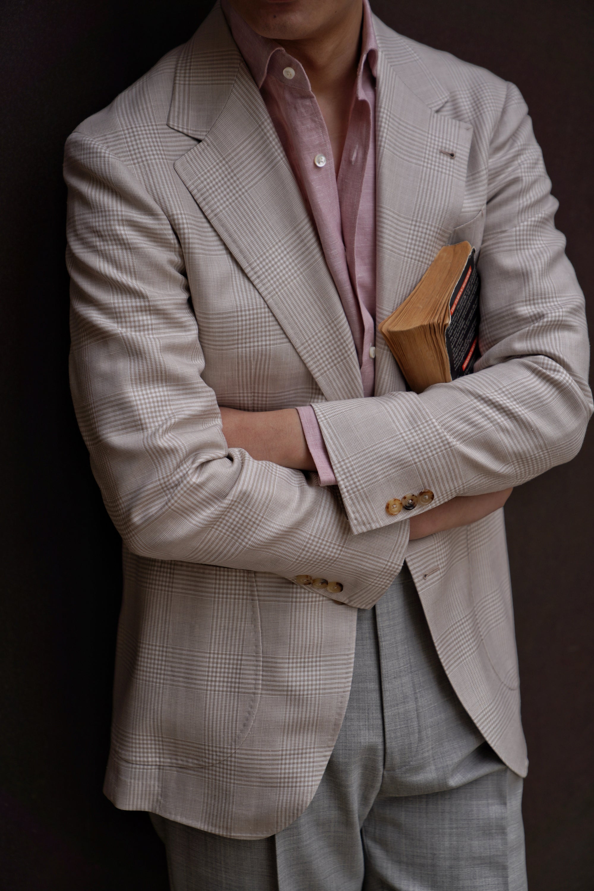 MTO Cream Glen Check Silk Linen Wool Jacket #764