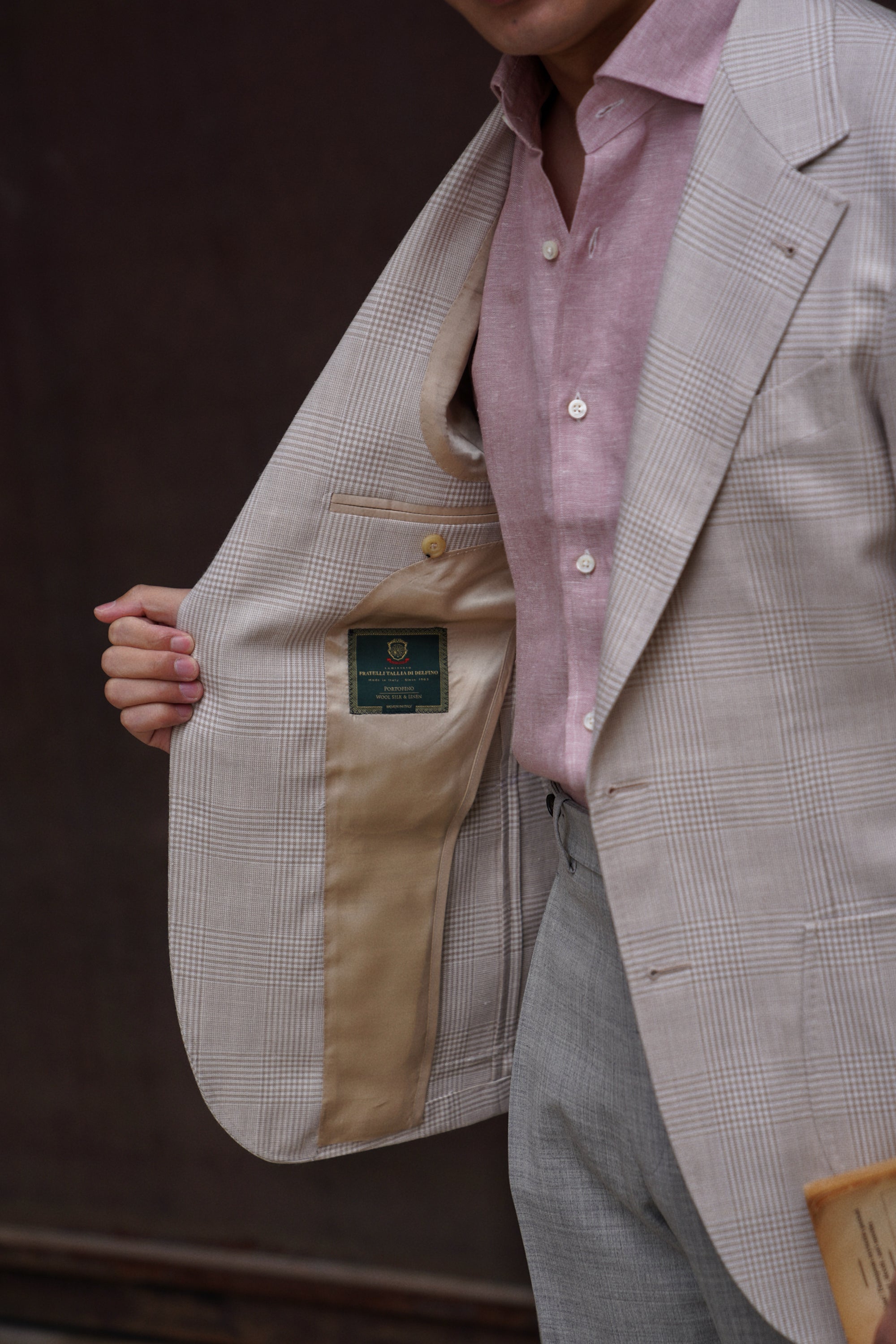 MTO Cream Glen Check Silk Linen Wool Jacket #764