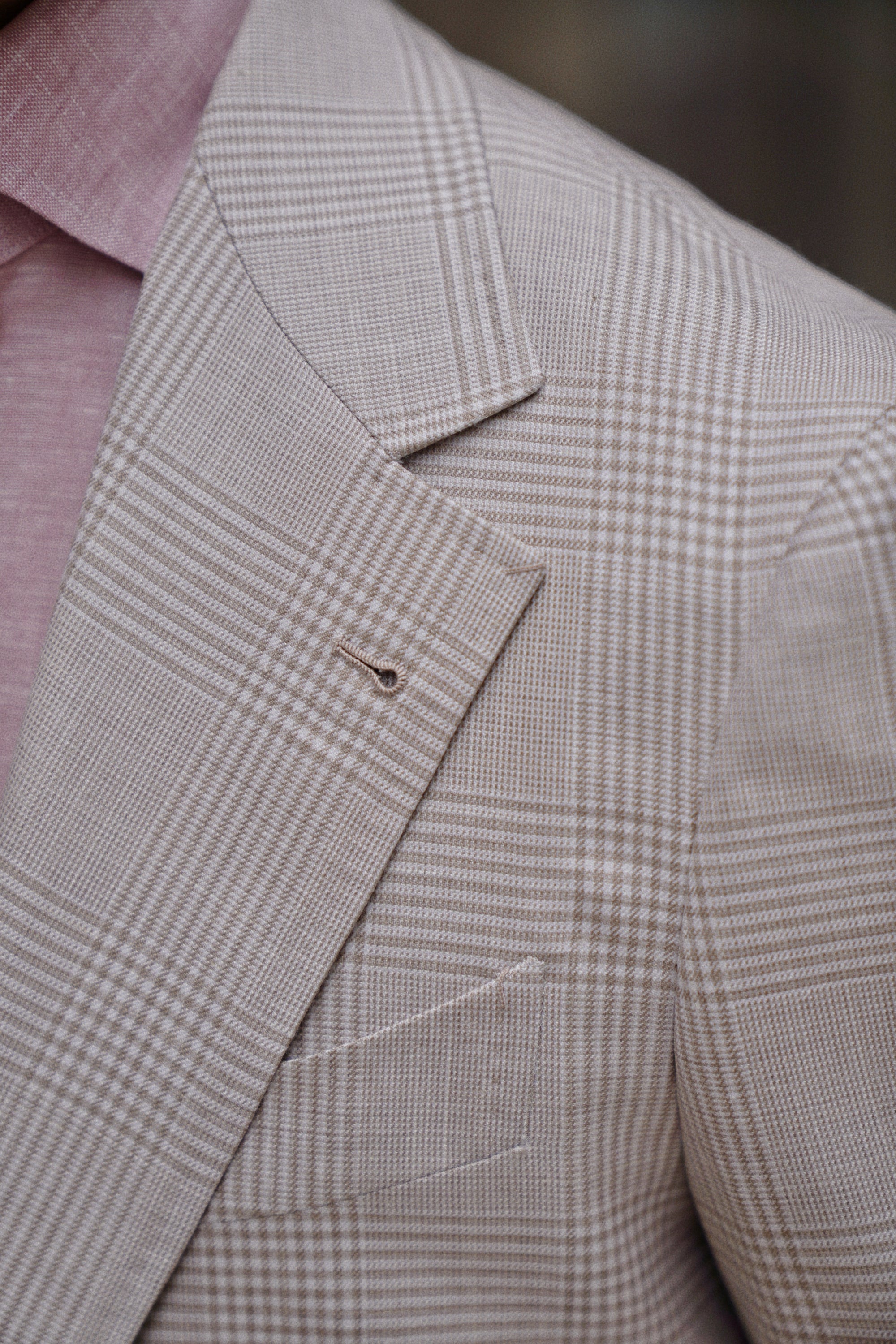 MTO Cream Glen Check Silk Linen Wool Jacket #764