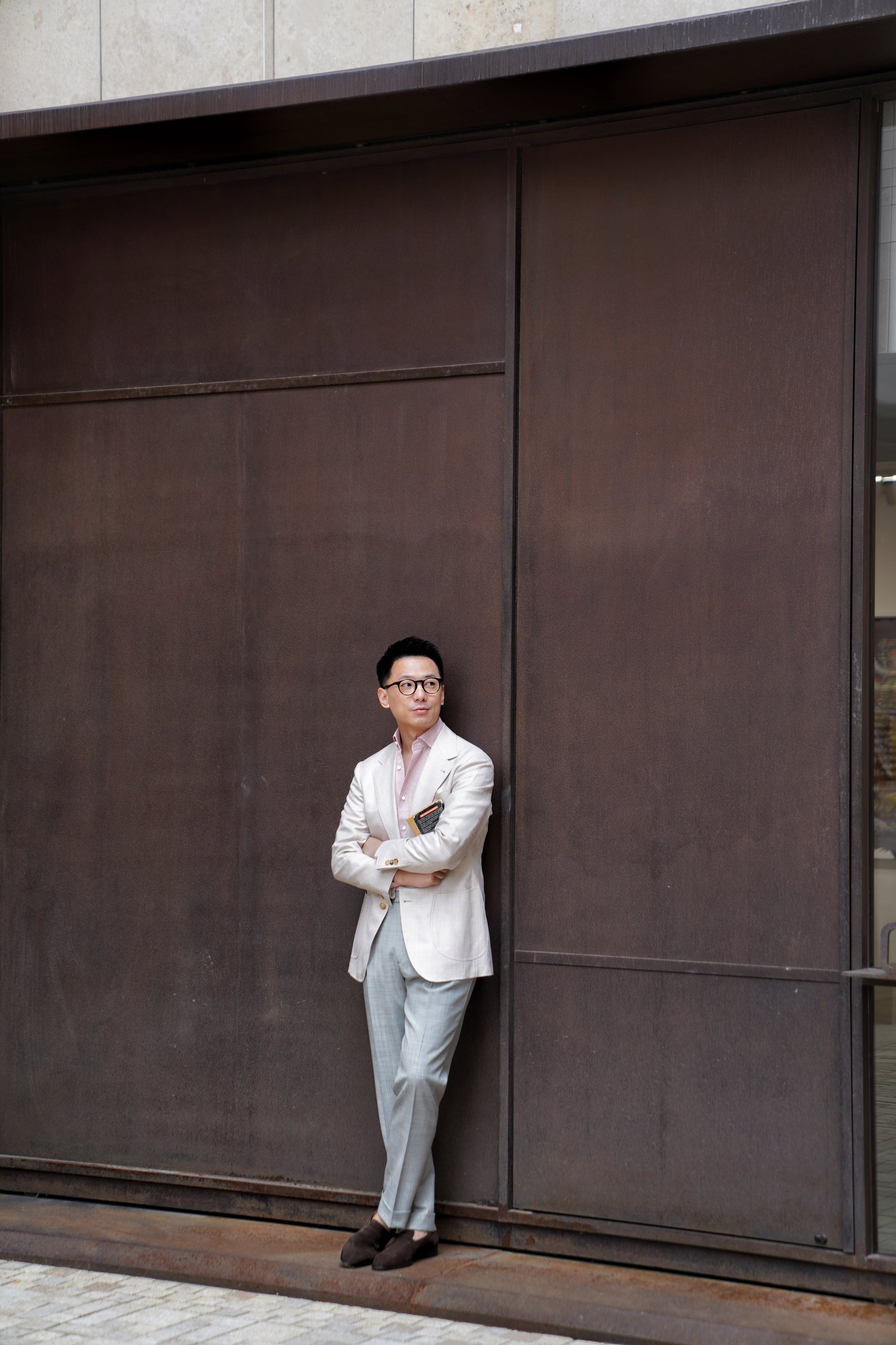 MTO Cream Glen Check Silk Linen Wool Jacket #764
