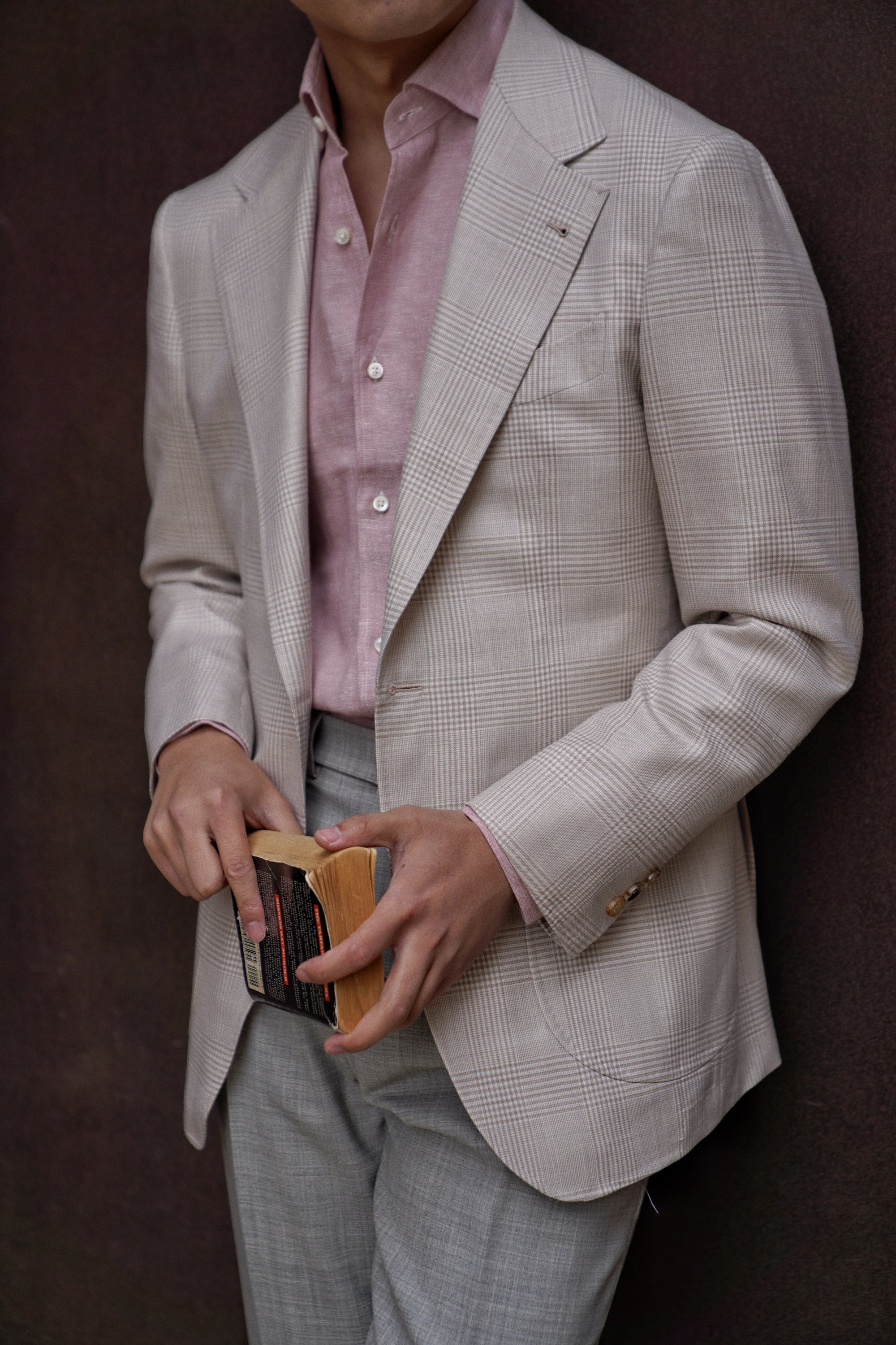 MTO Cream Glen Check Silk Linen Wool Jacket #764