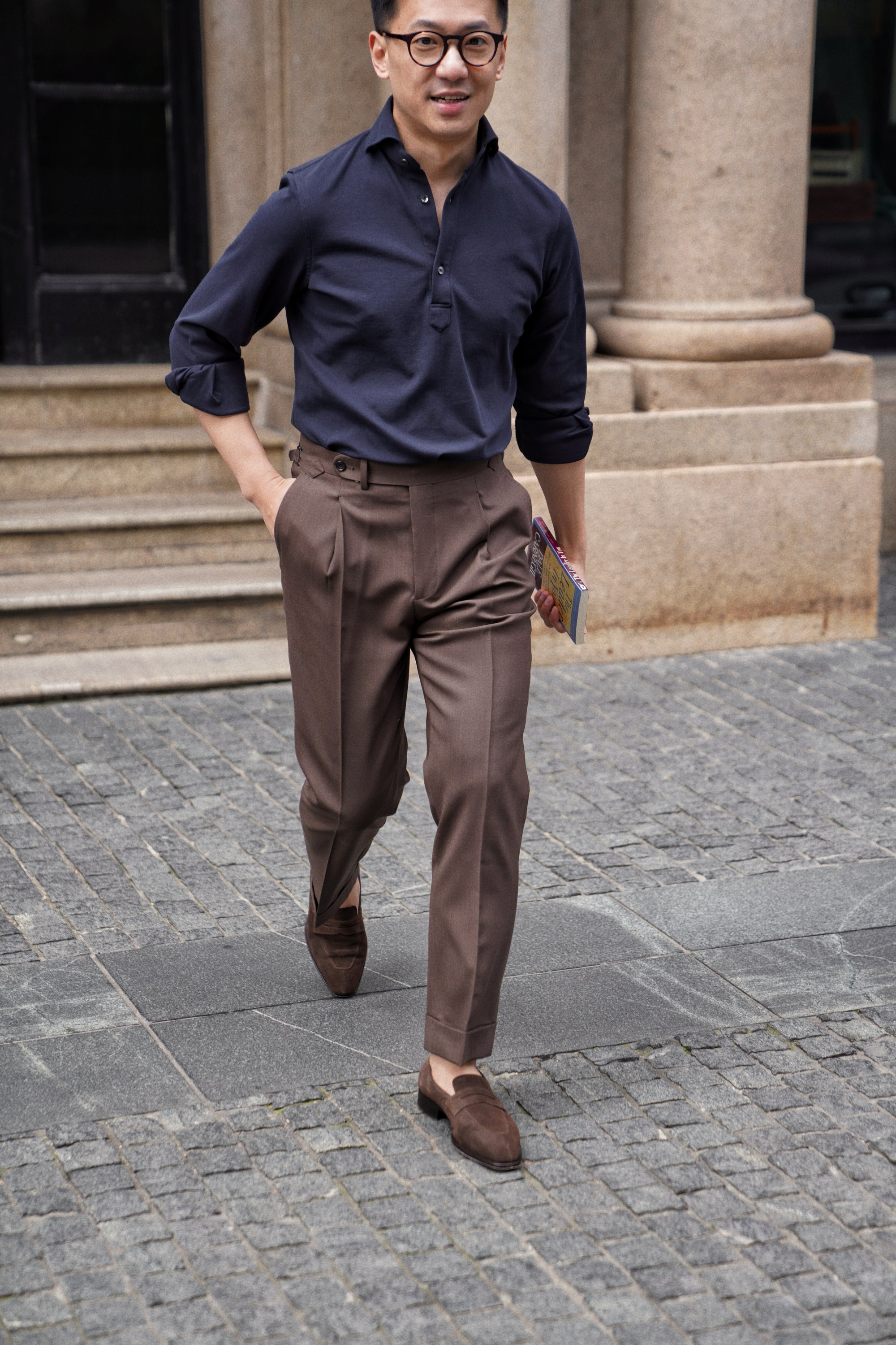 Chocolate High Twist Wool Trousers #146