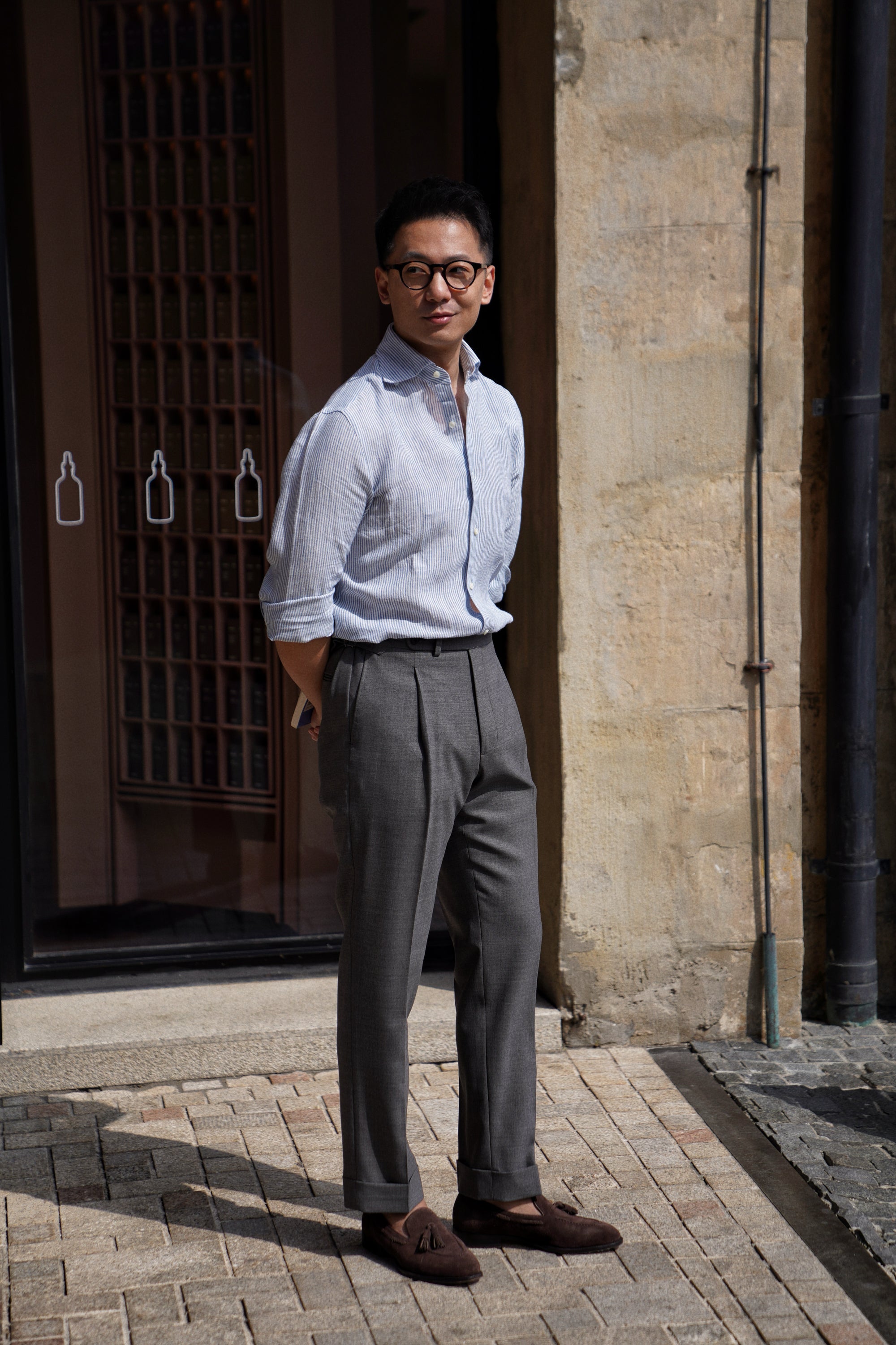Mid Grey High Twist Wool Trousers #114