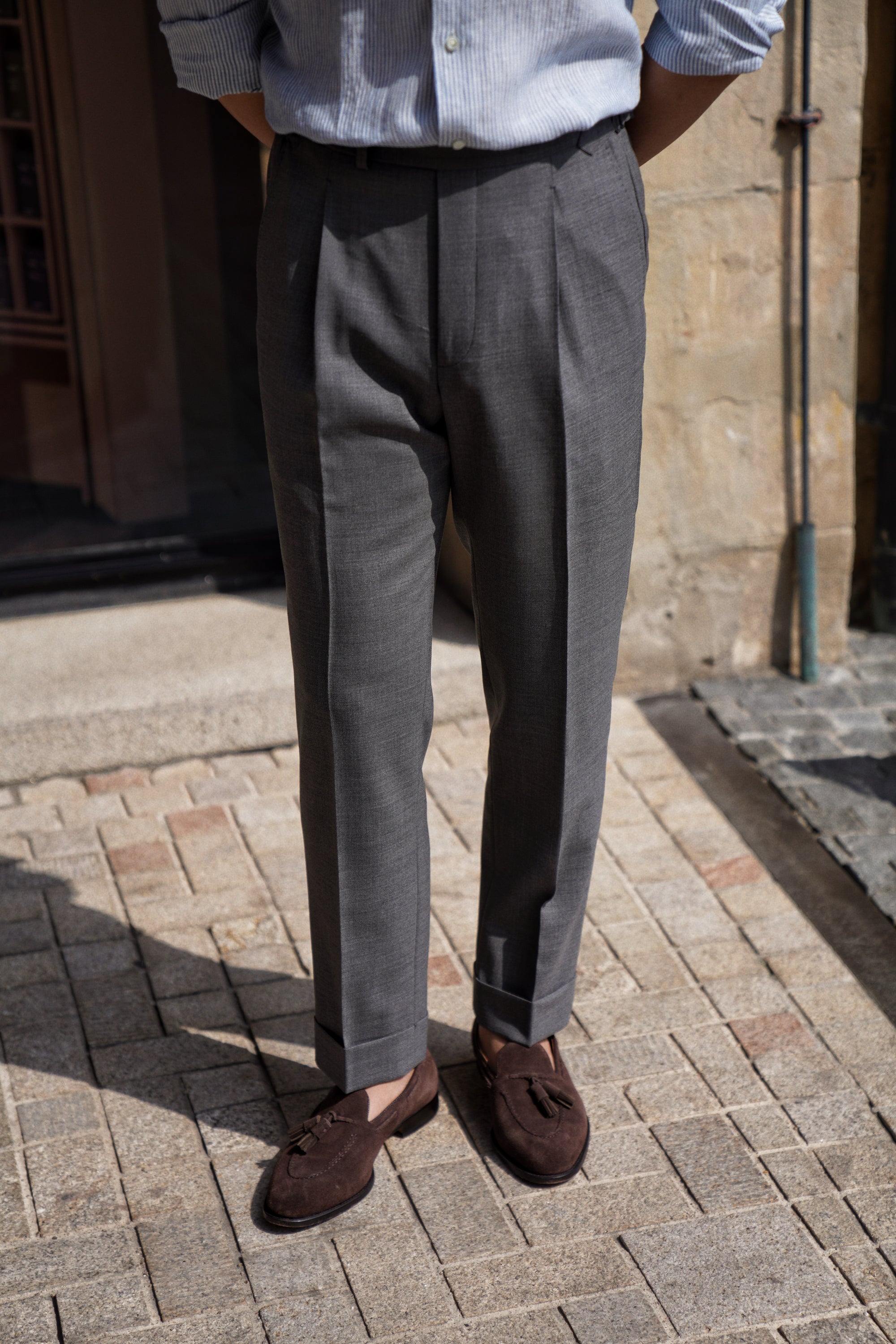 Mid Grey High Twist Wool Trousers #114
