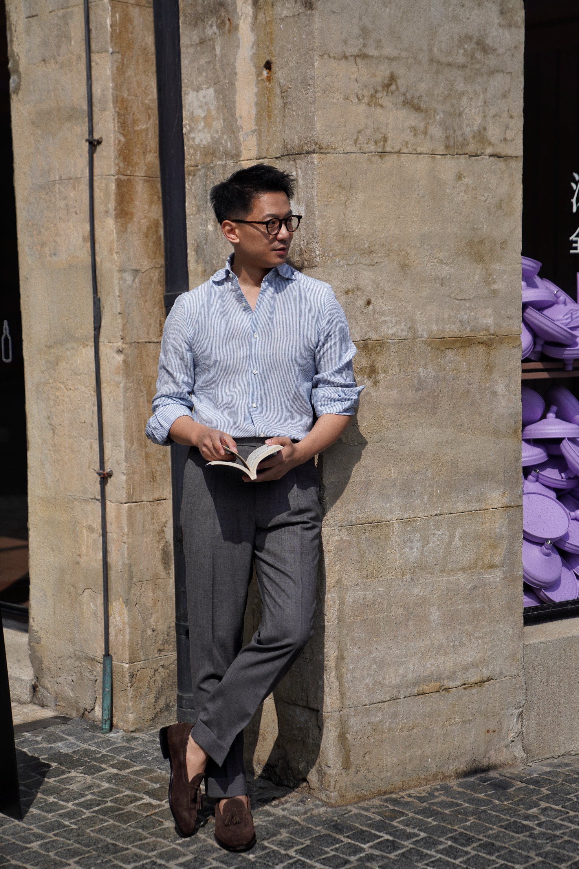 Mid Grey High Twist Wool Trousers #114