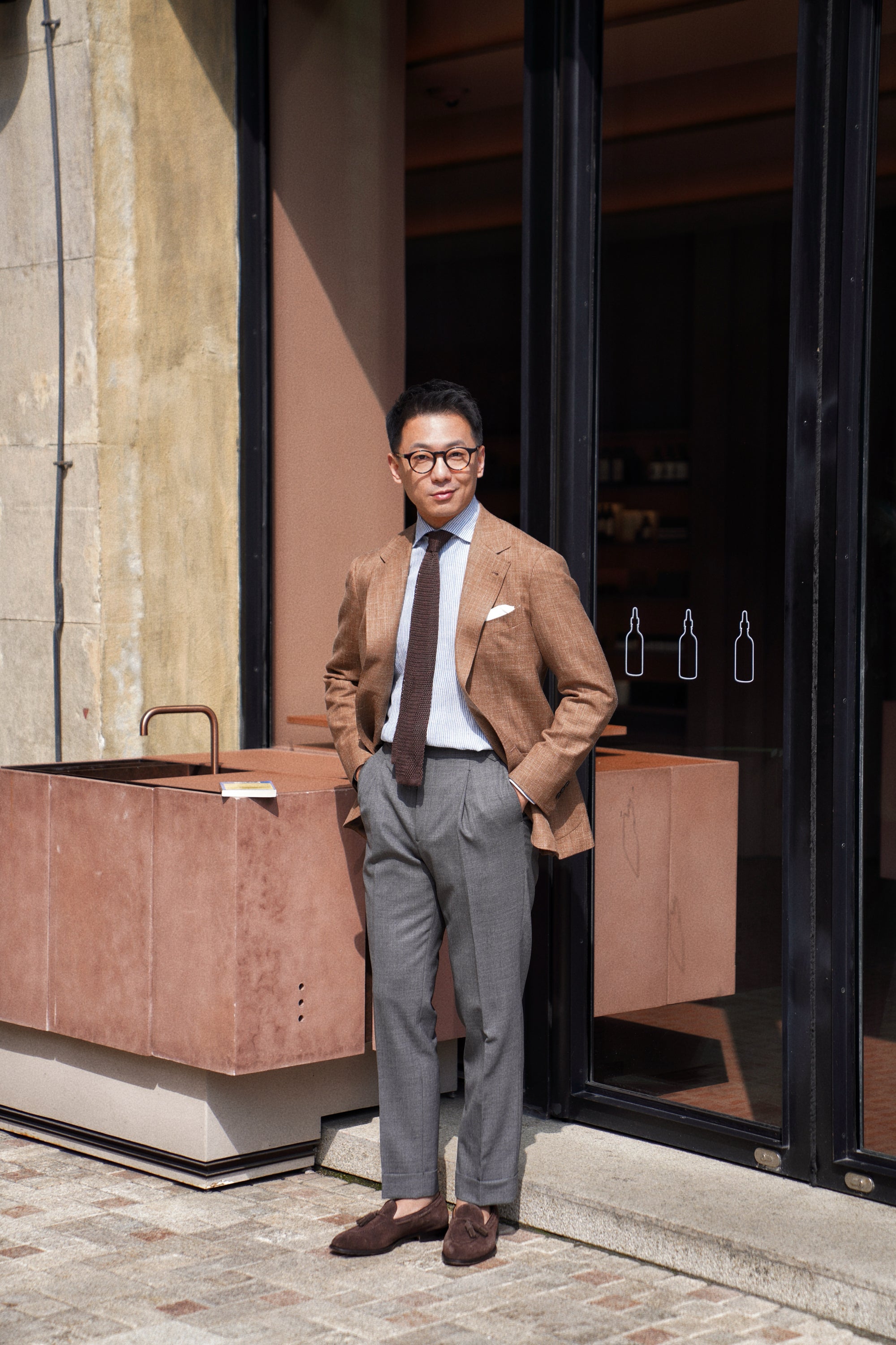 Mid Grey High Twist Wool Trousers #114