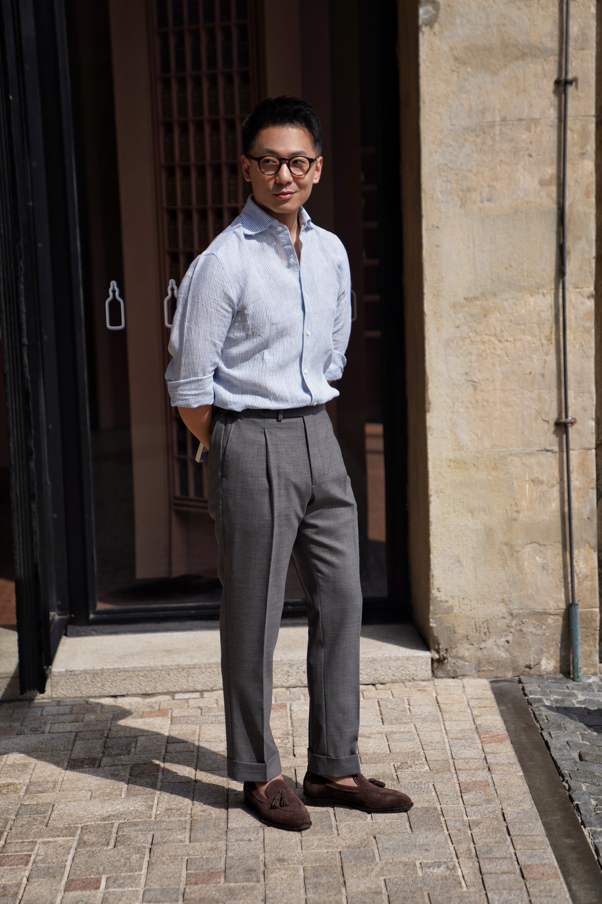 Mid Grey High Twist Wool Trousers #114