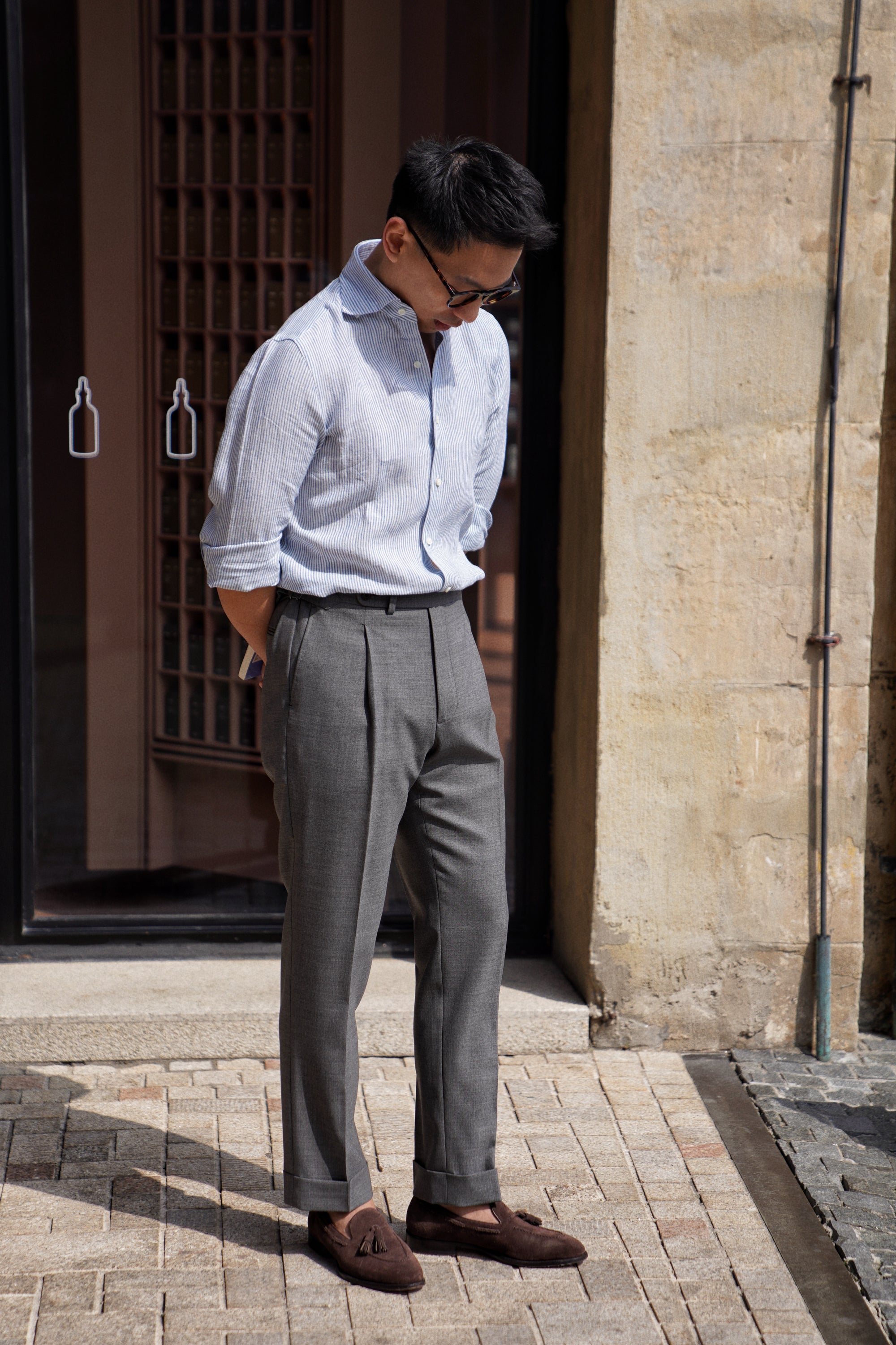 Mid Grey High Twist Wool Trousers #114