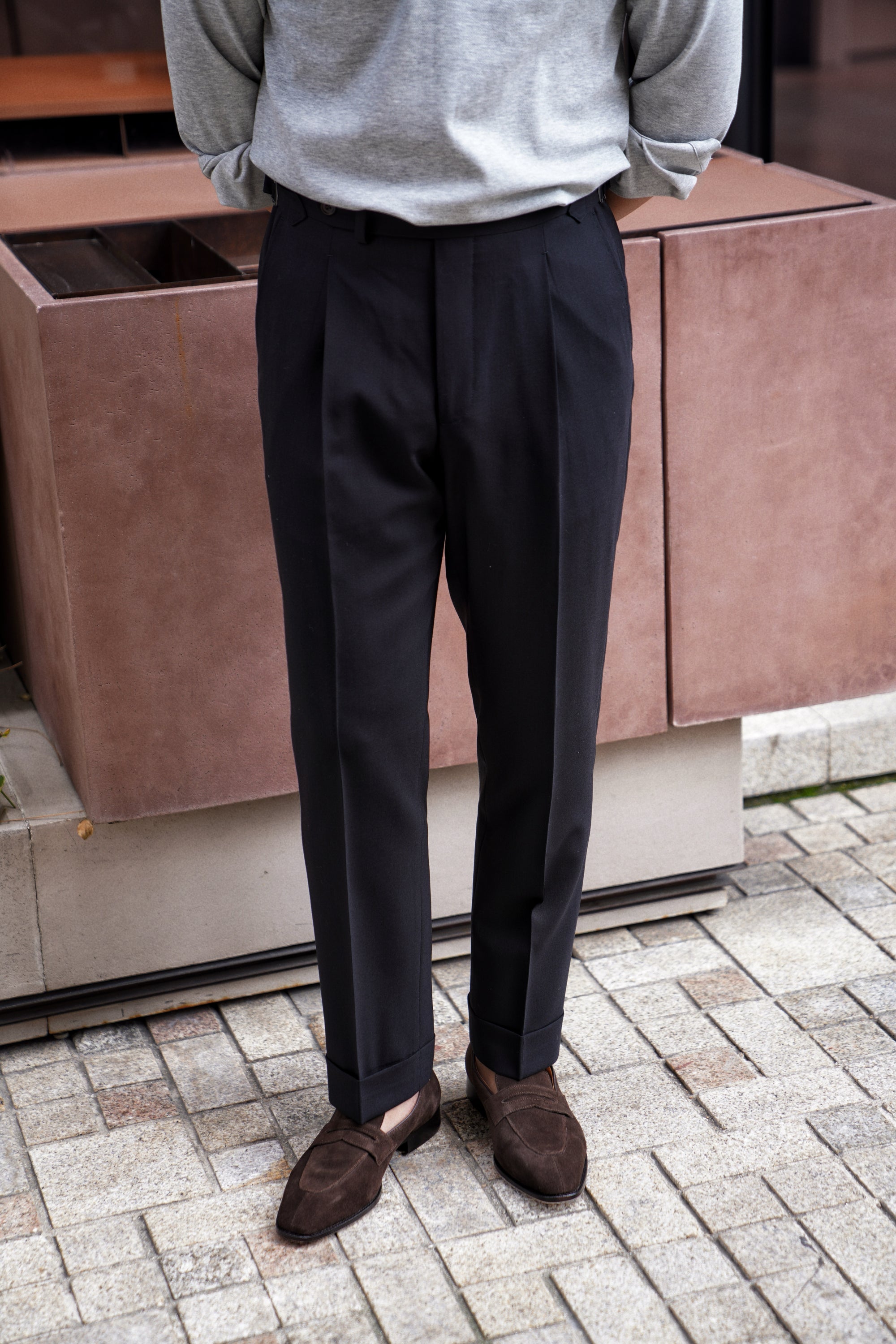 Black High Twist Wool Trousers #144