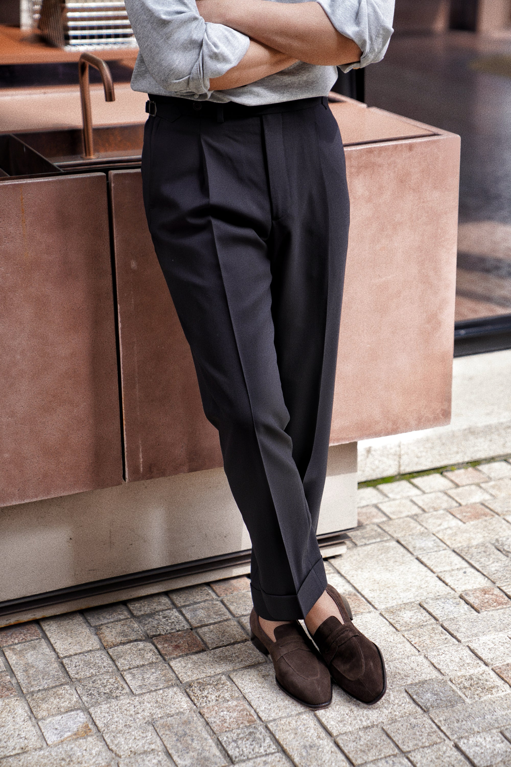 Black High Twist Wool Trousers #144