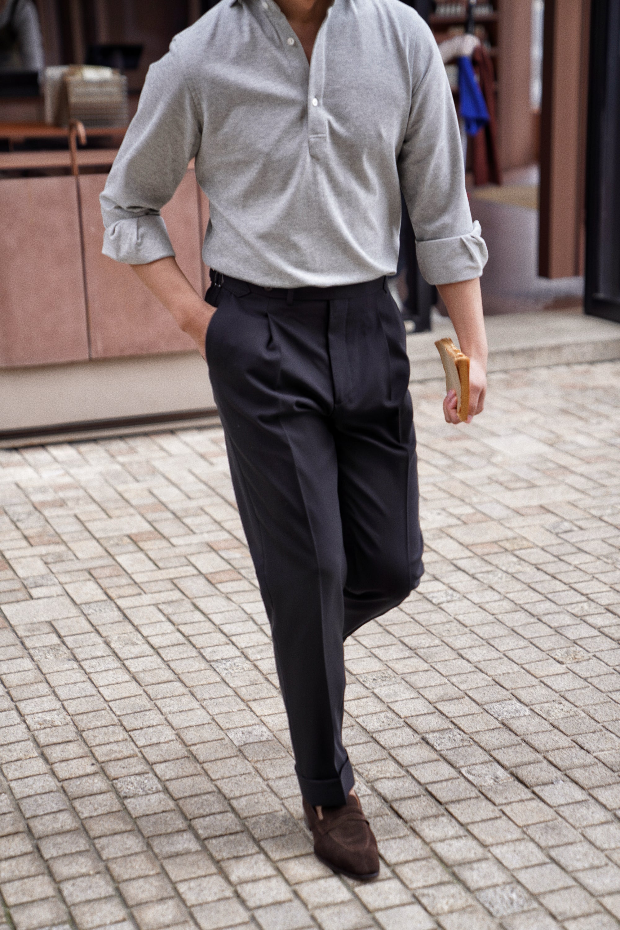 Black High Twist Wool Trousers #144