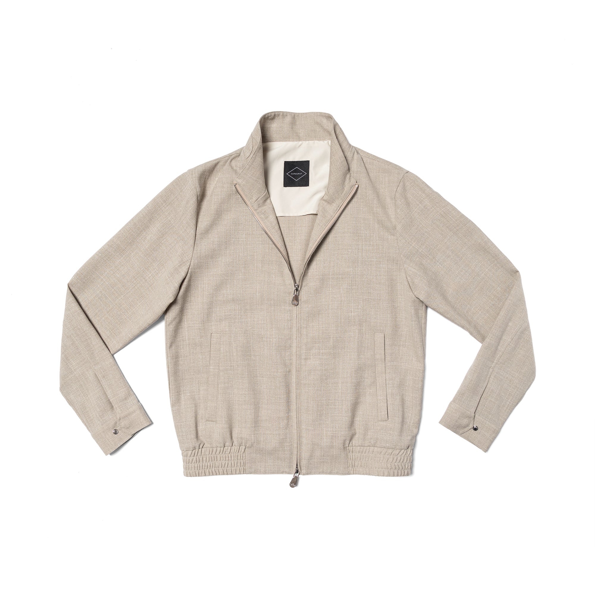 Sand Silk Linen Wool Bomber Jacket #264
