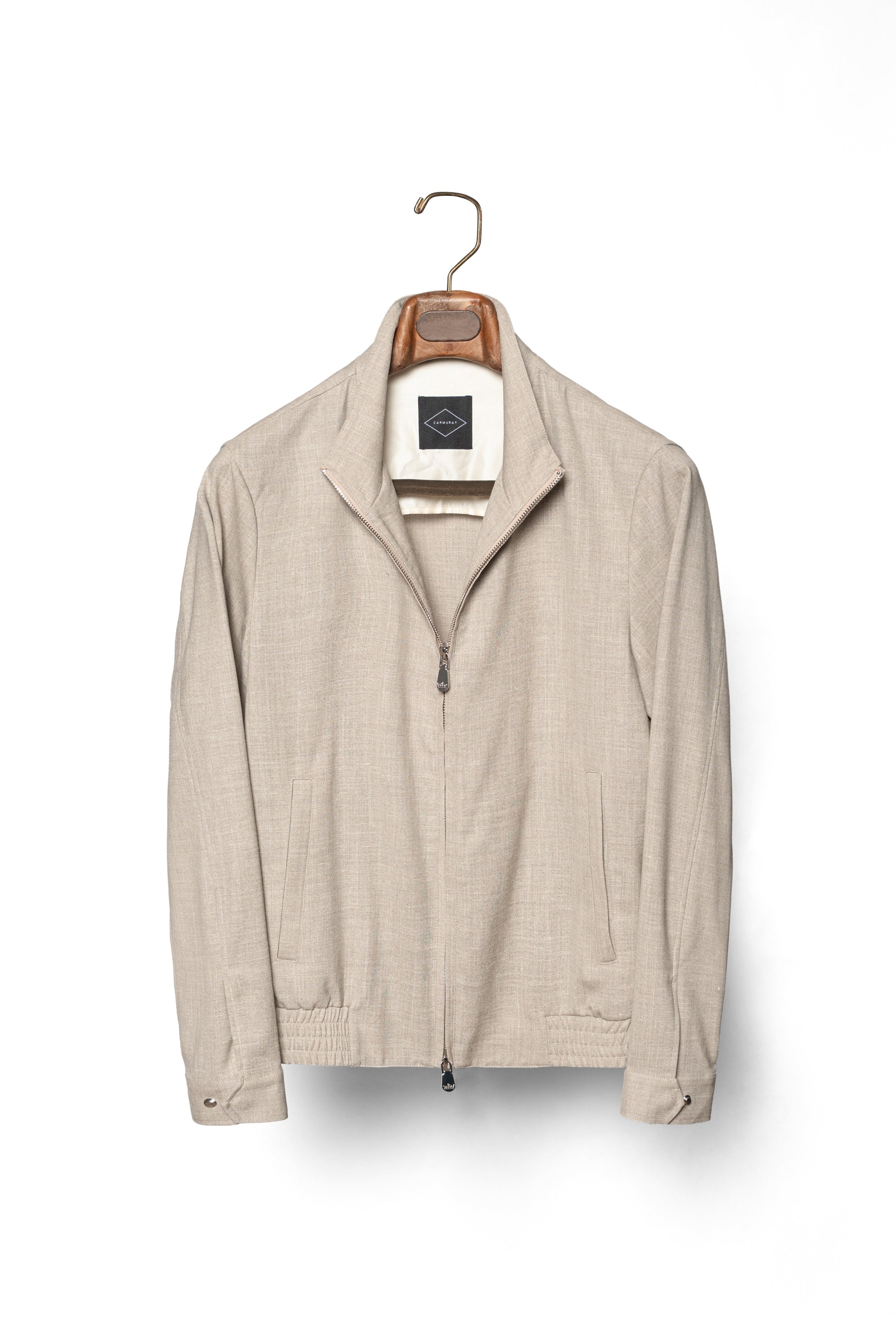 Sand Silk Linen Wool Bomber Jacket #264