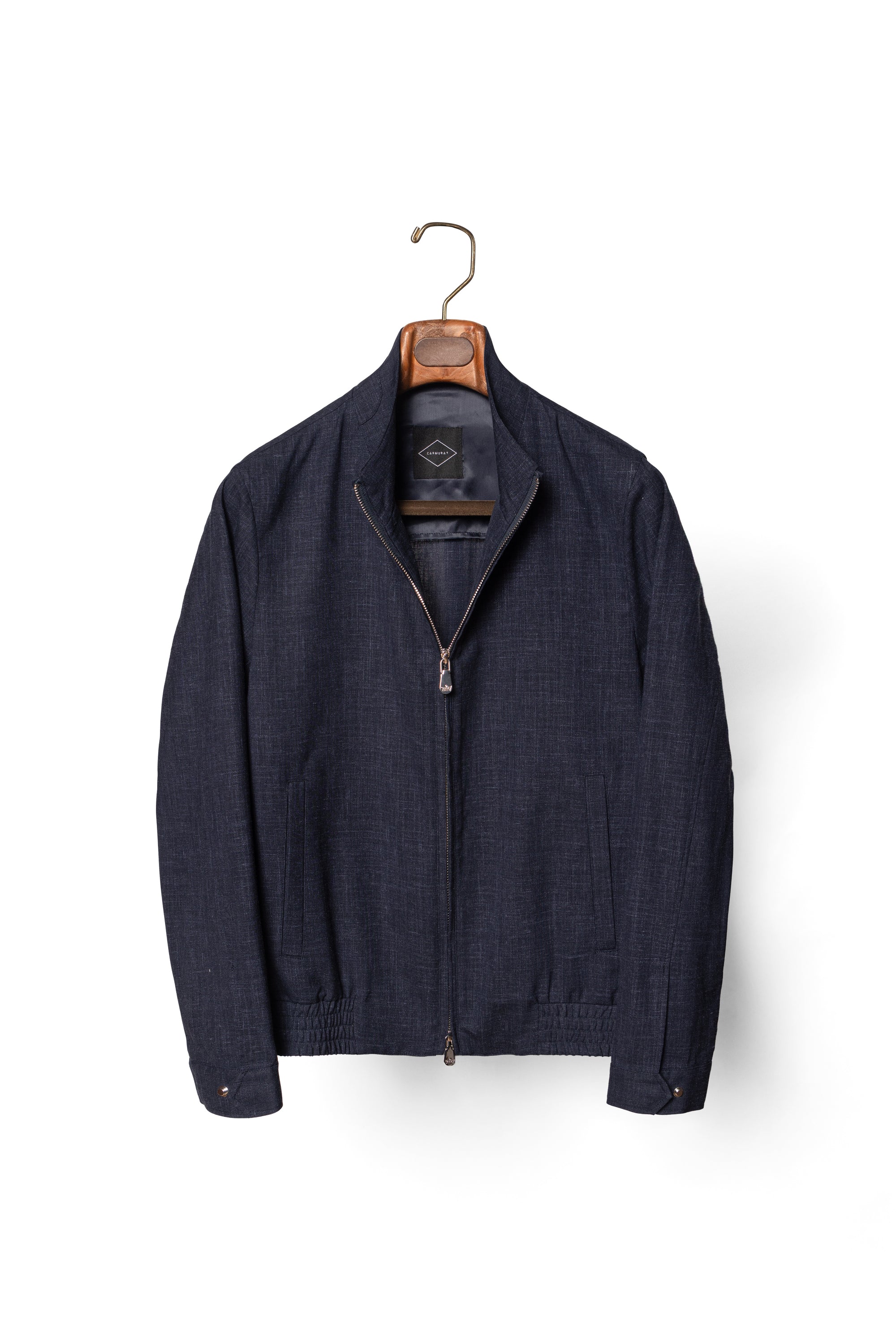 Navy Silk Linen Wool Bomber Jacket #263