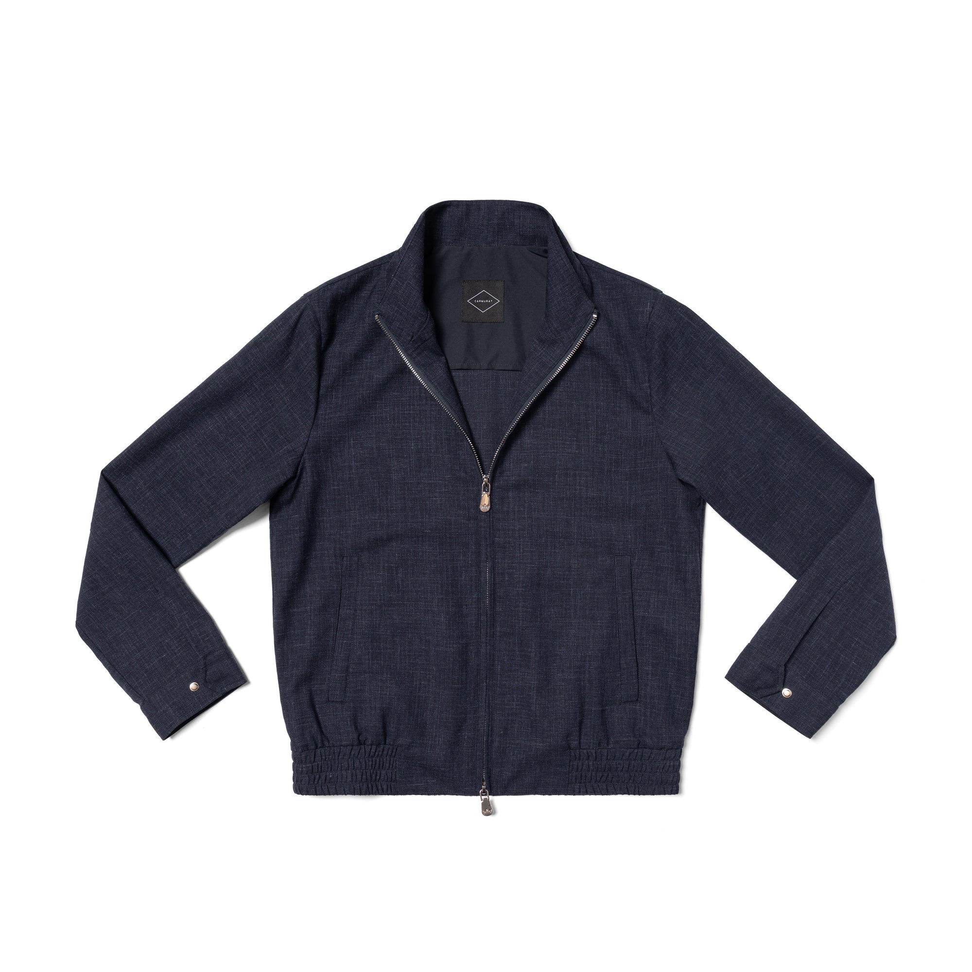 Navy Silk Linen Wool Bomber Jacket #263