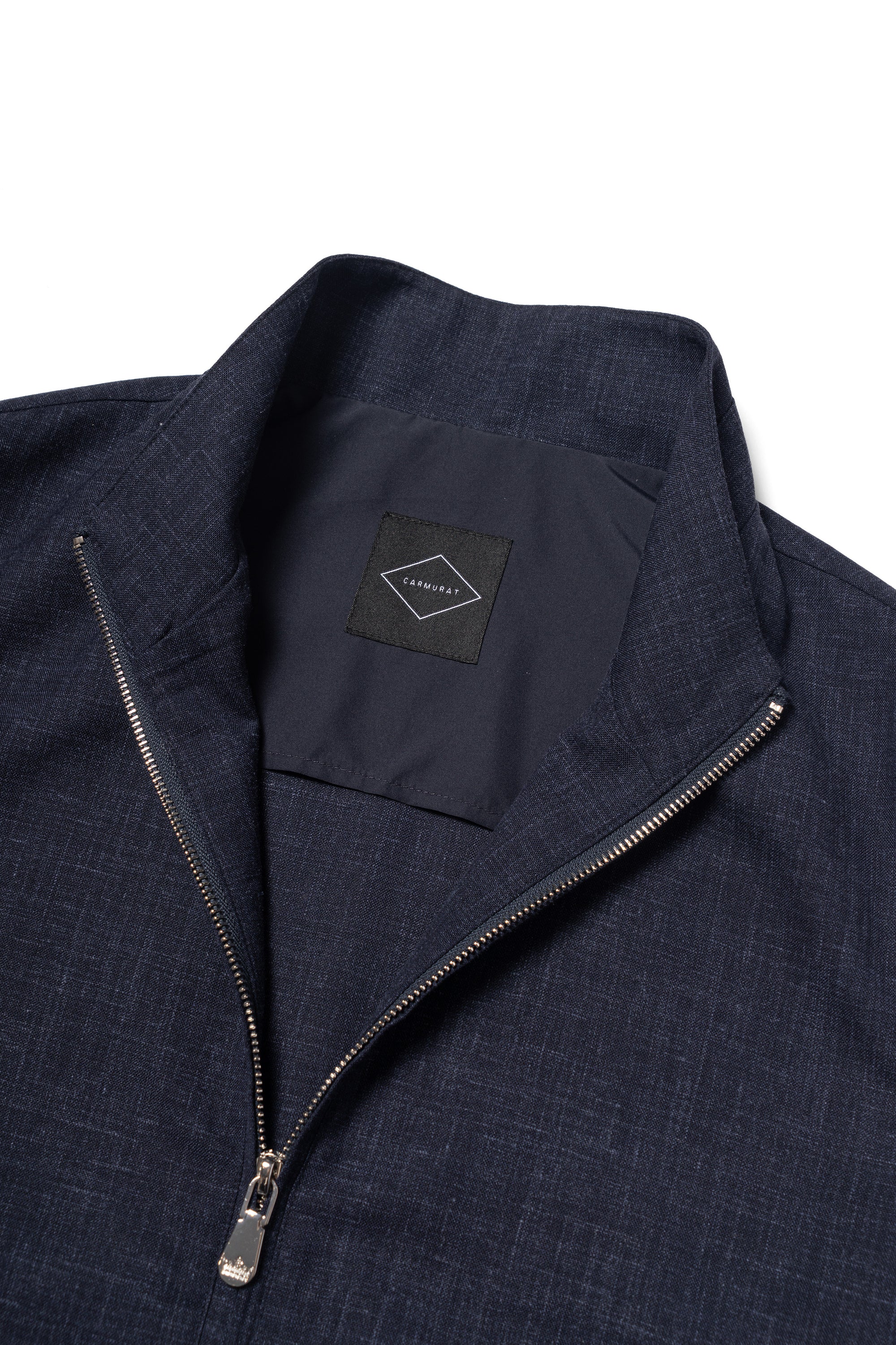 Navy Silk Linen Wool Bomber Jacket #263