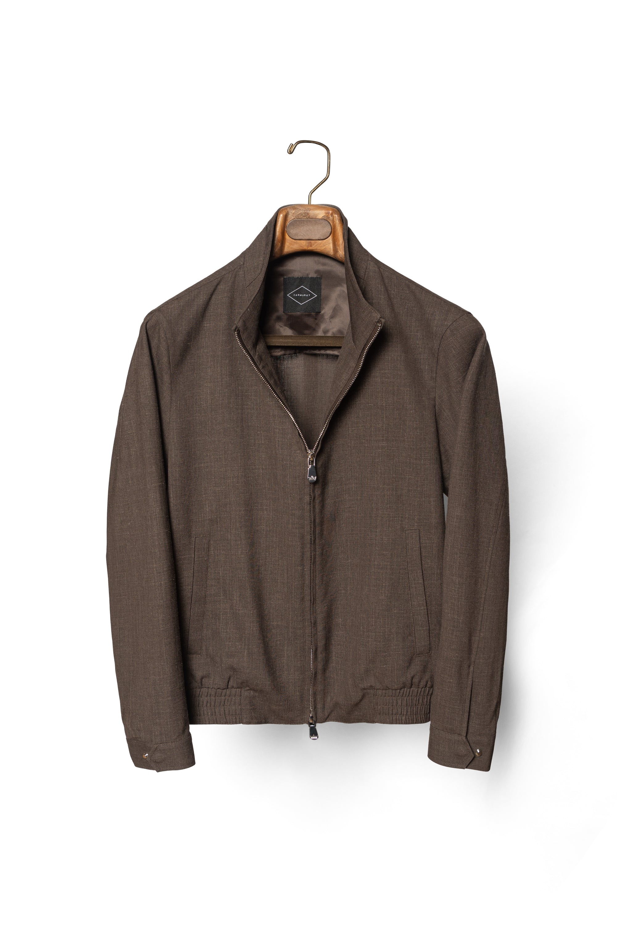 Chocolate Silk Linen Wool Bomber Jacket #262