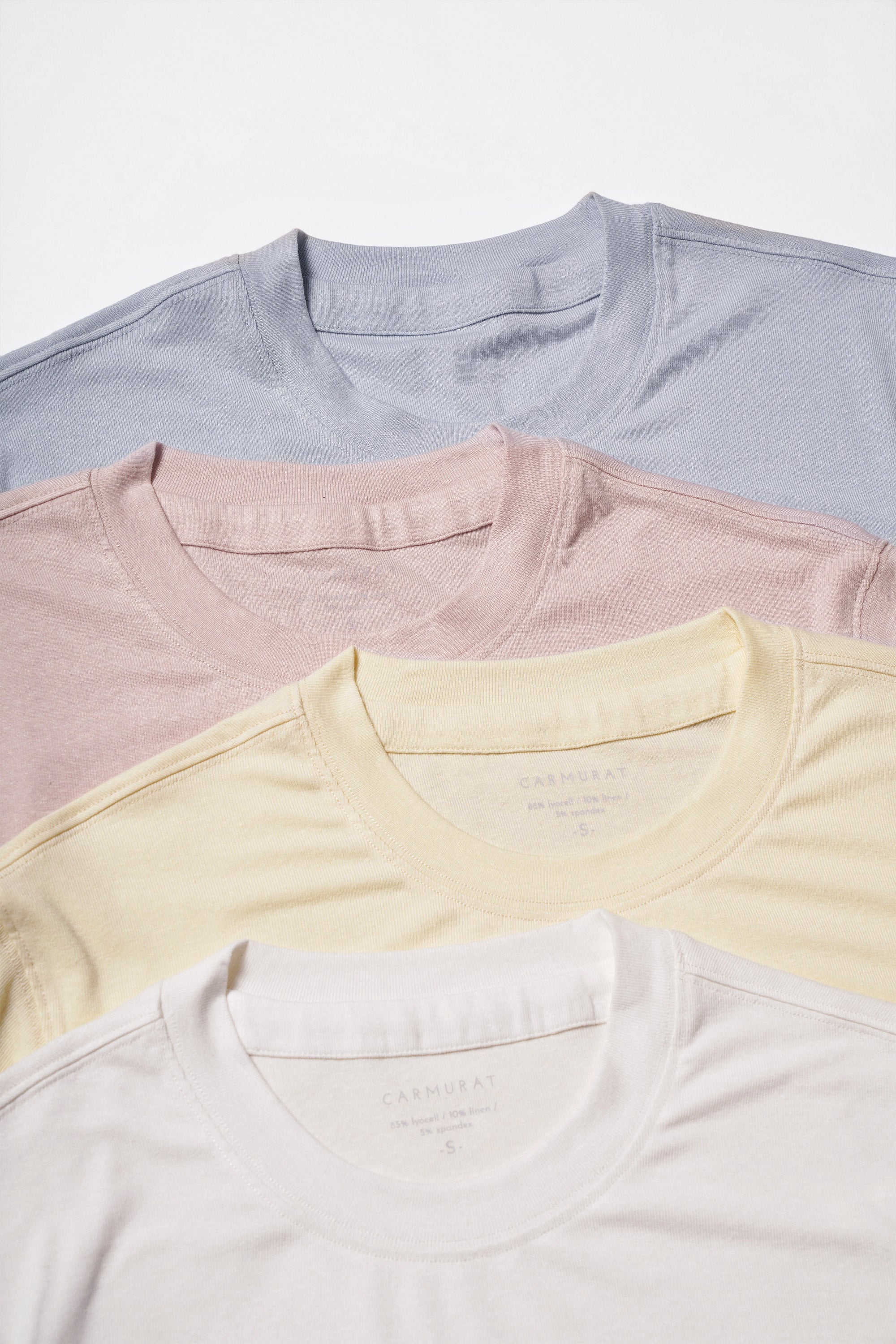 White/Yellow/Pale Blue/Pale Pink Linen Blending Short Sleeve T Shirt