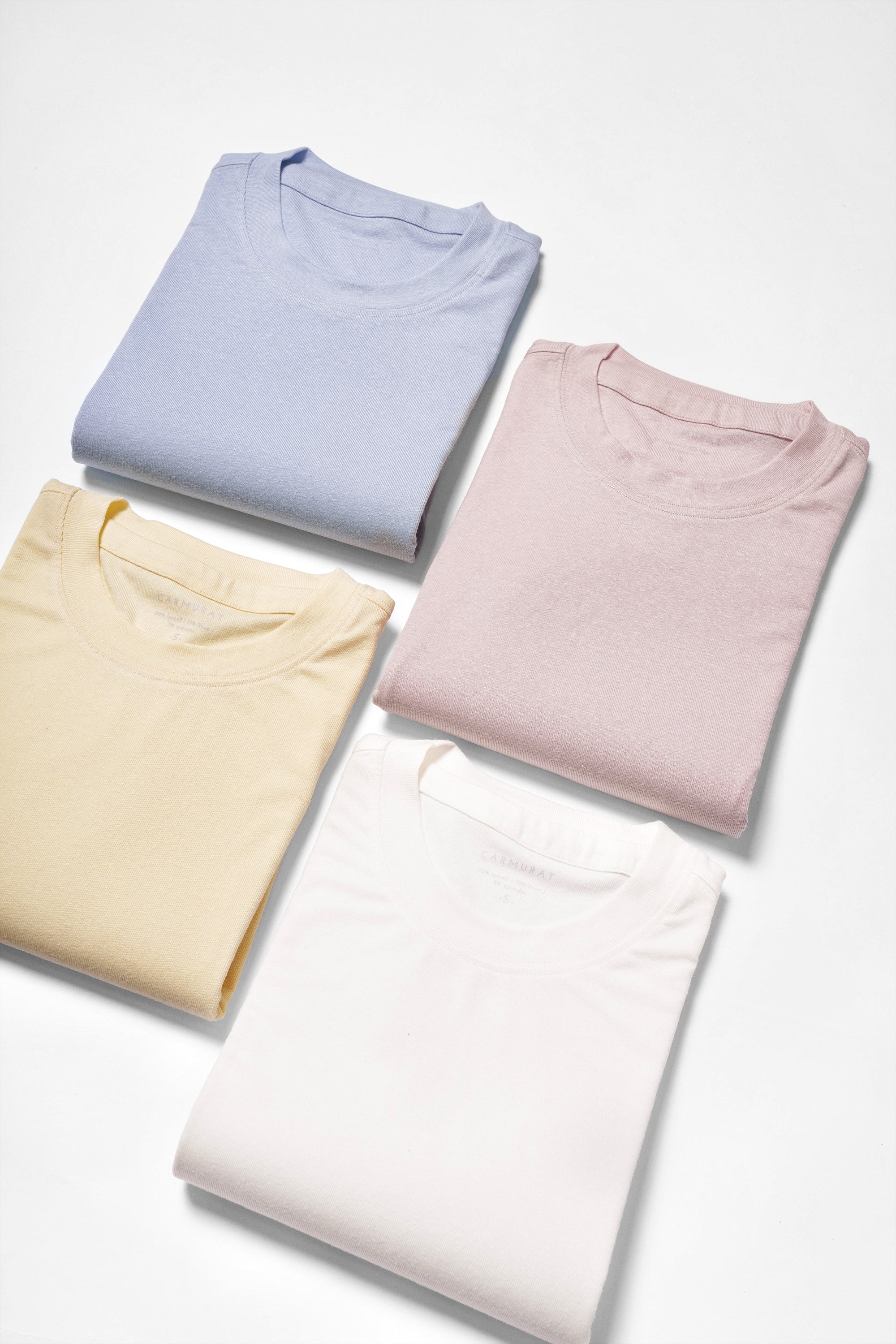 White/Yellow/Pale Blue/Pale Pink Linen Blending Short Sleeve T Shirt