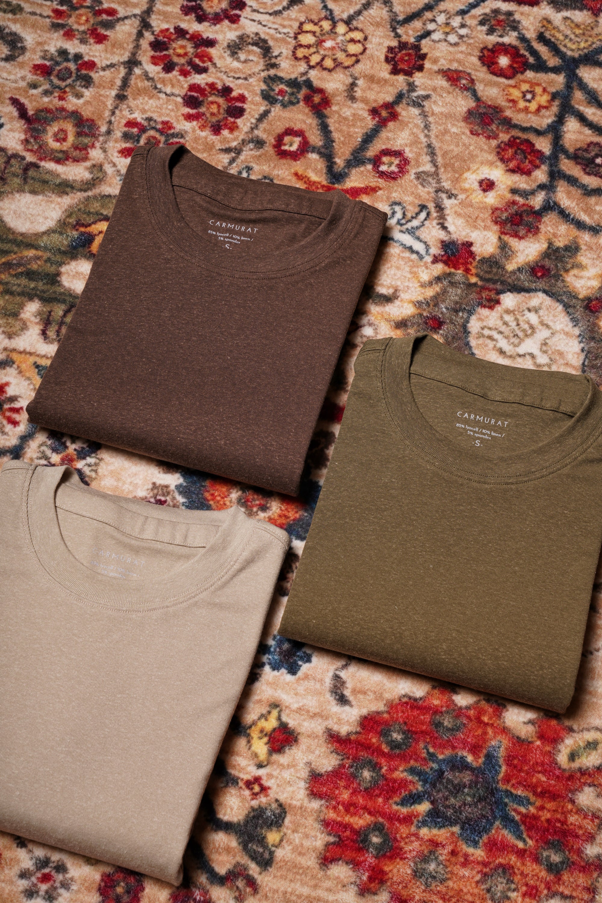 Moss/Brown/Light Khaki Linen Blending Short Sleeve T Shirt