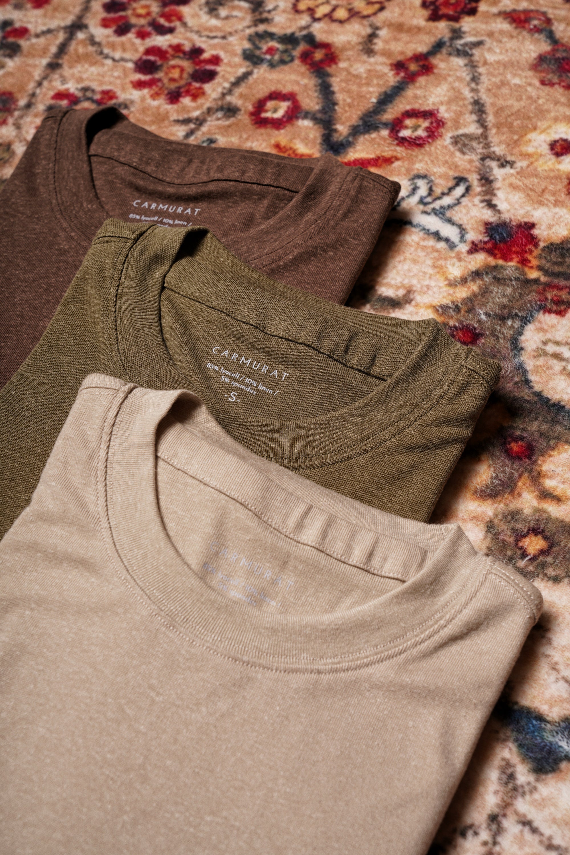 Moss/Brown/Light Khaki Linen Blending Short Sleeve T Shirt