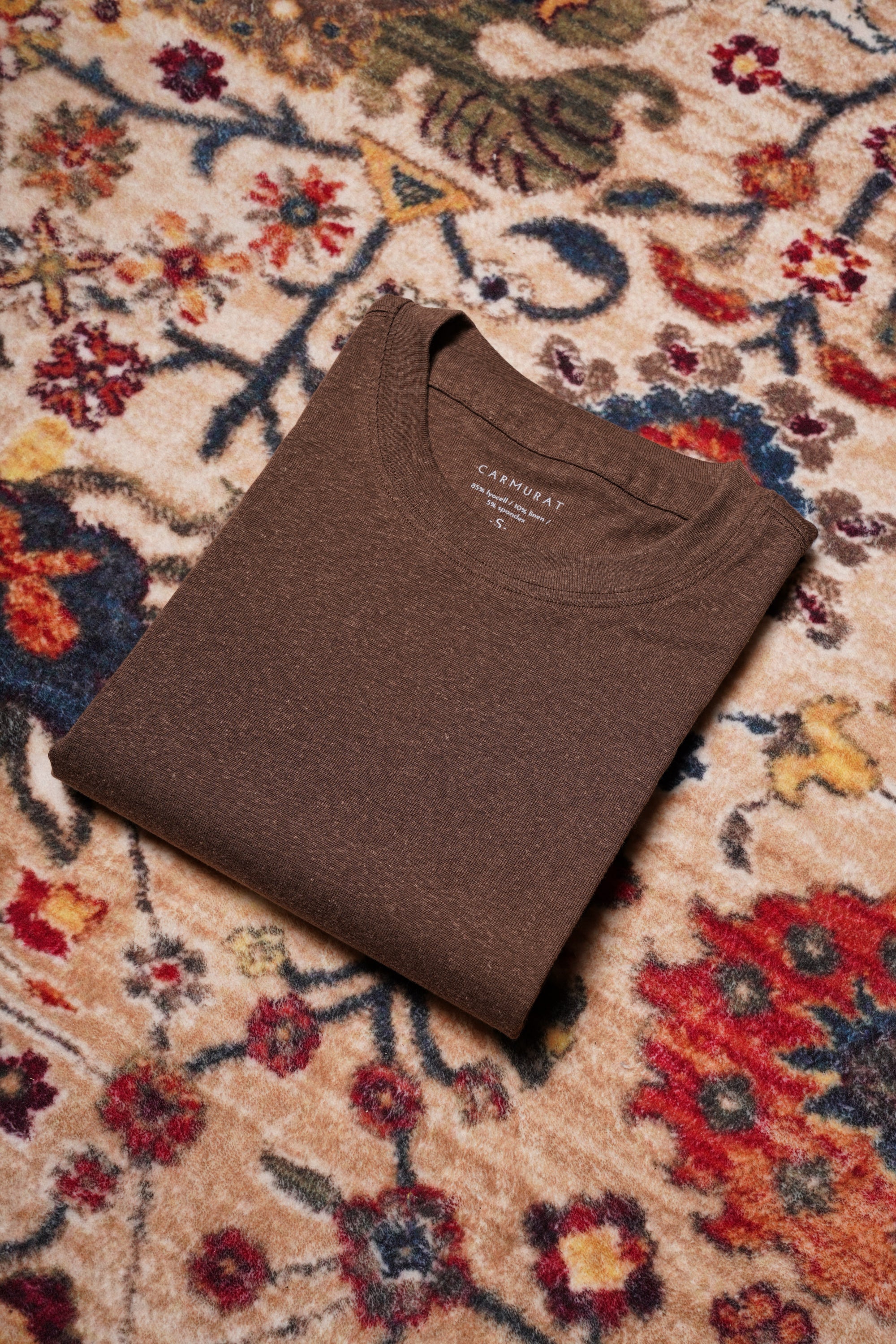 Moss/Brown/Light Khaki Linen Blending Short Sleeve T Shirt