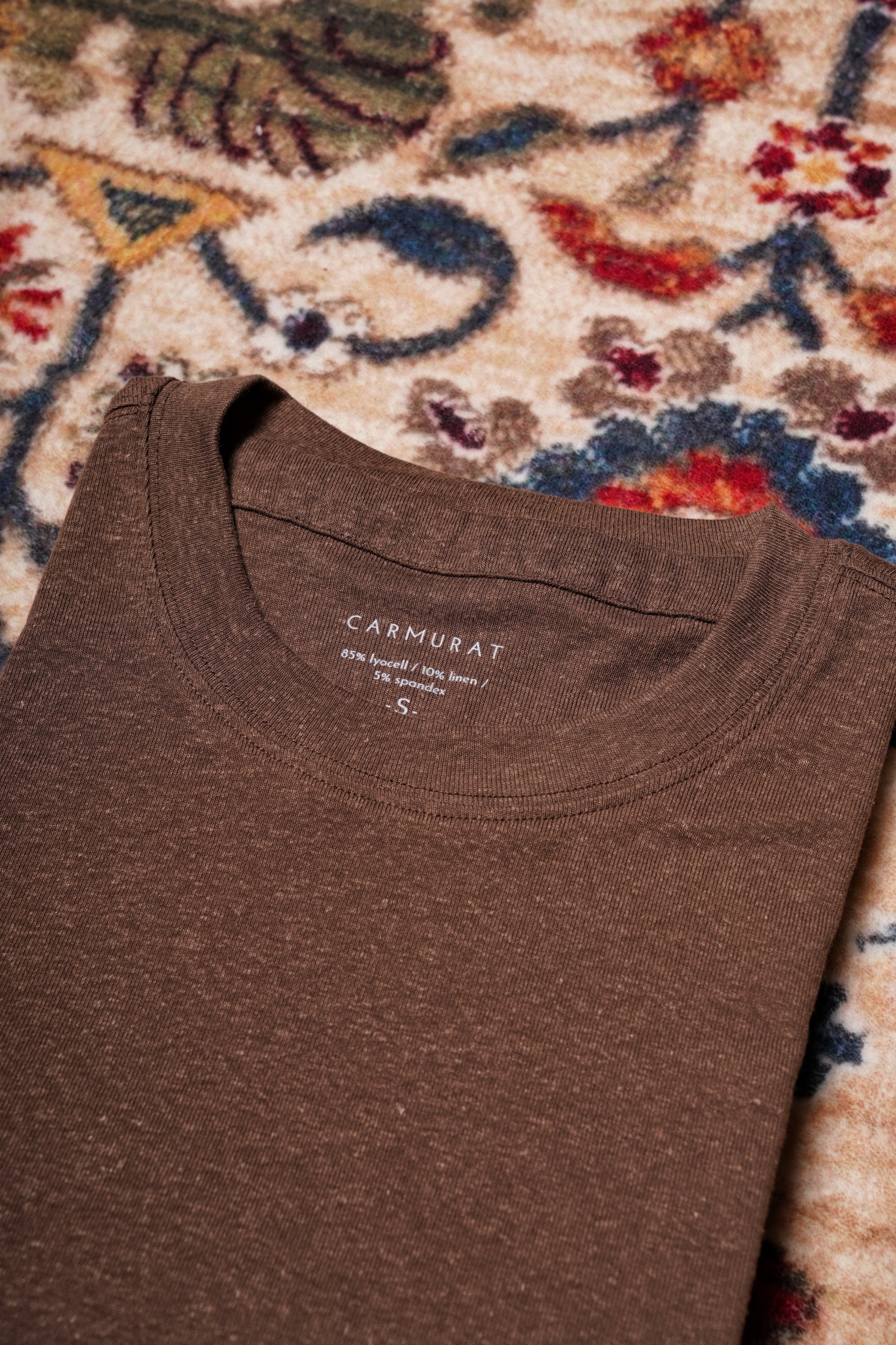 Moss/Brown/Light Khaki Linen Blending Short Sleeve T Shirt