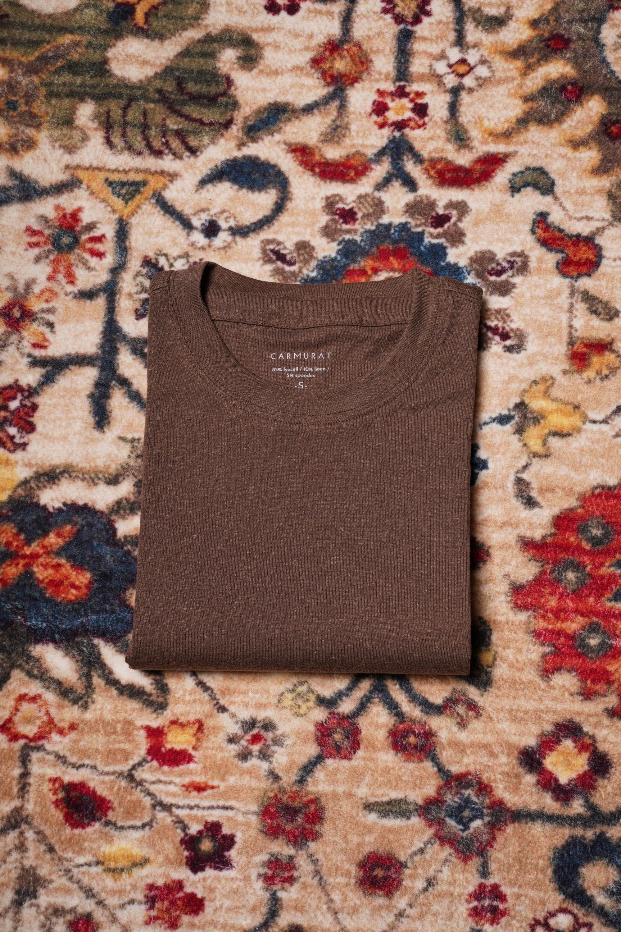 Moss/Brown/Light Khaki Linen Blending Short Sleeve T Shirt