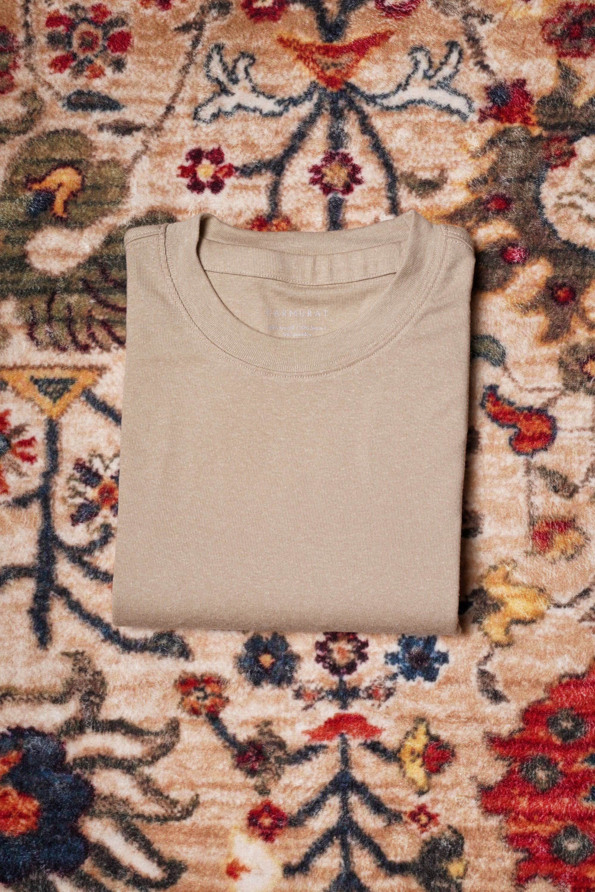 Moss/Brown/Light Khaki Linen Blending Short Sleeve T Shirt