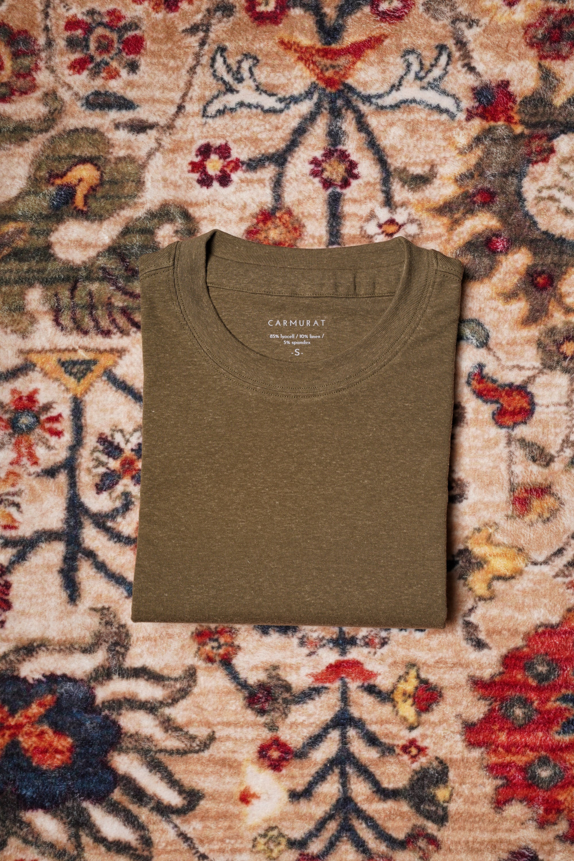 Moss/Brown/Light Khaki Linen Blending Short Sleeve T Shirt
