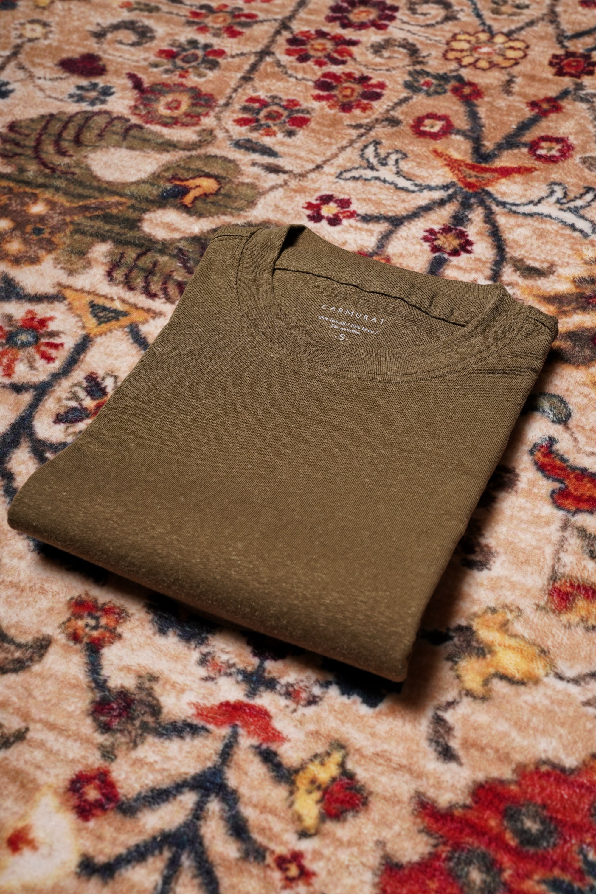 Moss/Brown/Light Khaki Linen Blending Short Sleeve T Shirt