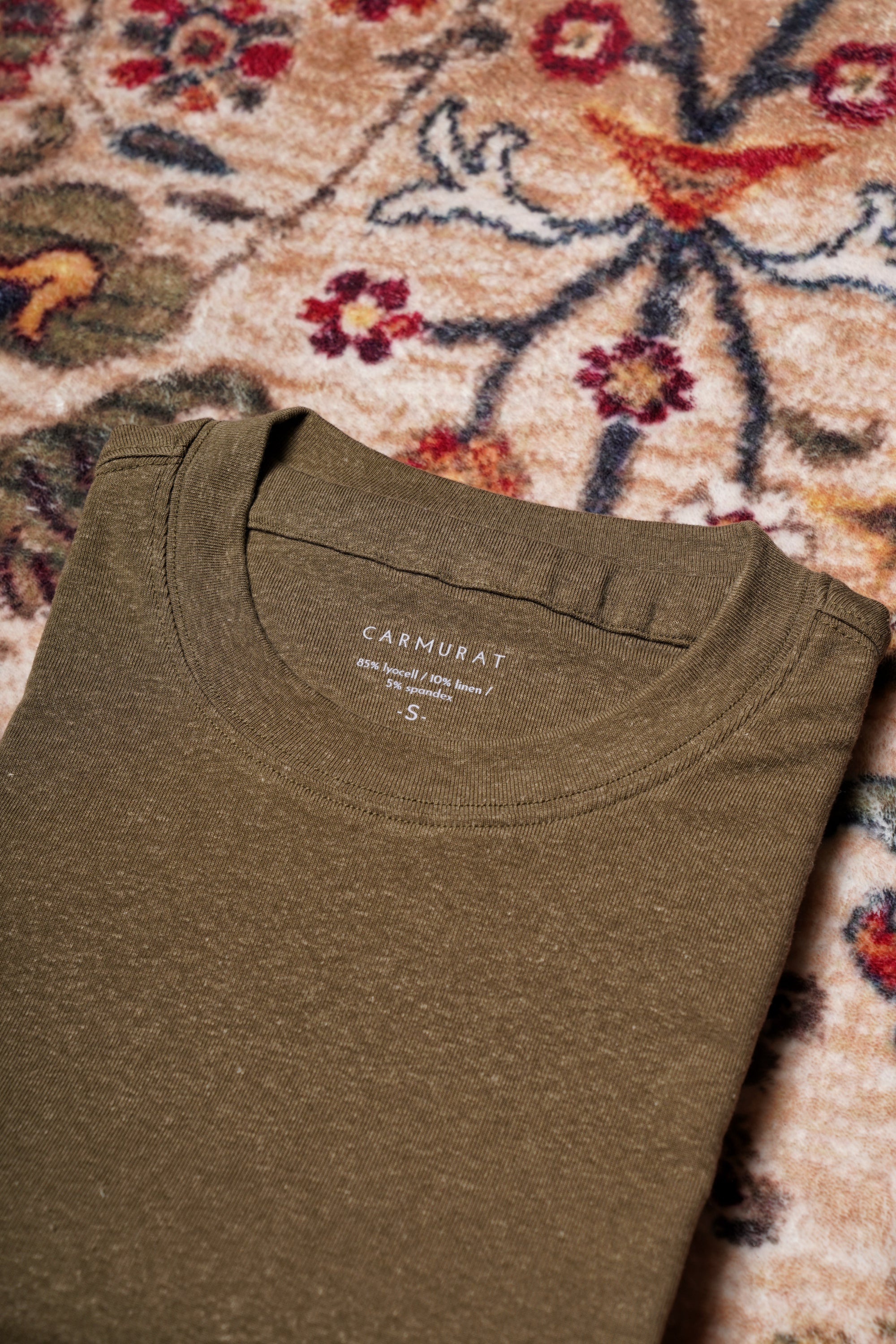 Moss/Brown/Light Khaki Linen Blending Short Sleeve T Shirt