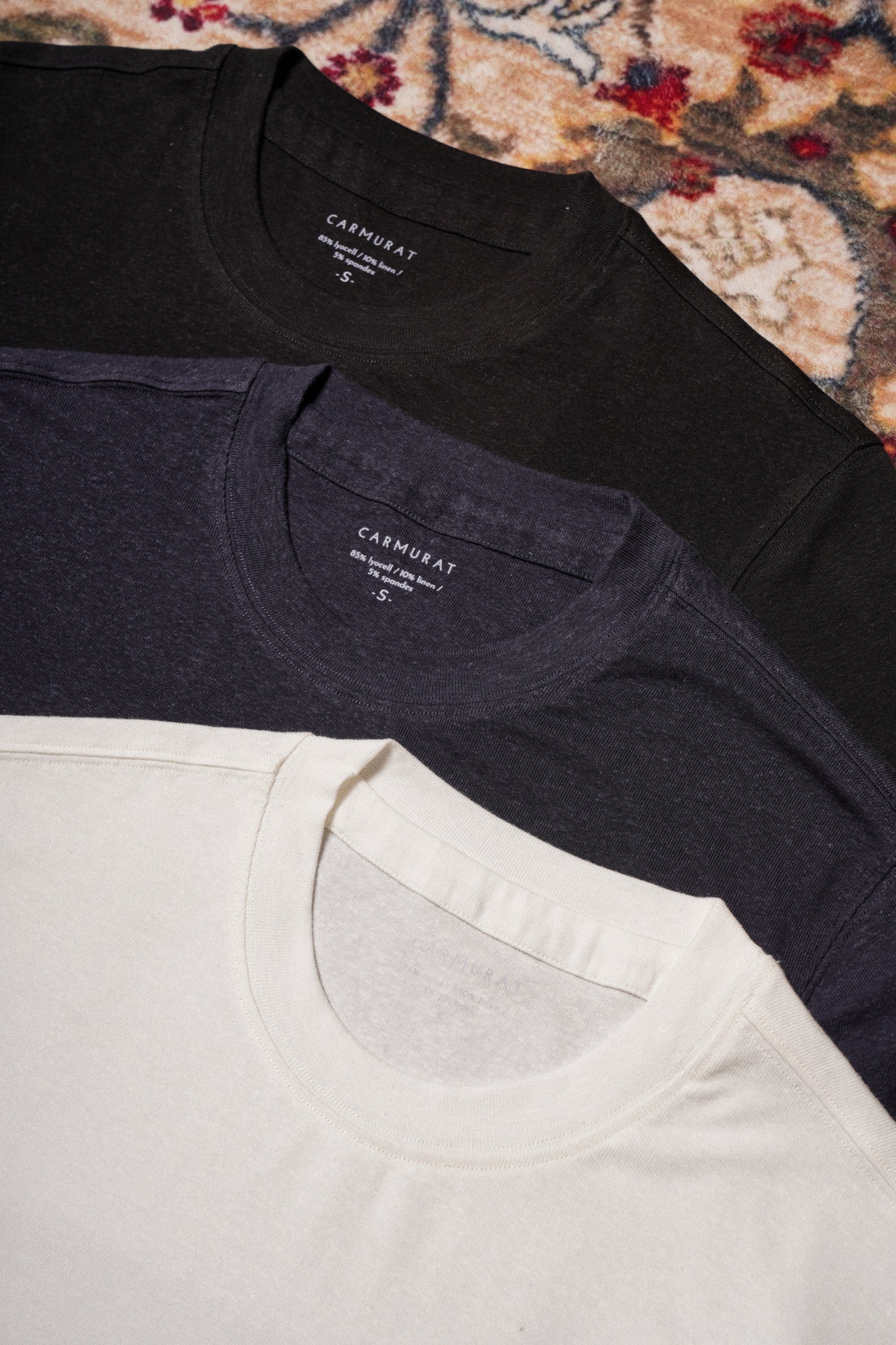 Ivory/Black/Navy Linen Blending Short Sleeve T Shirt