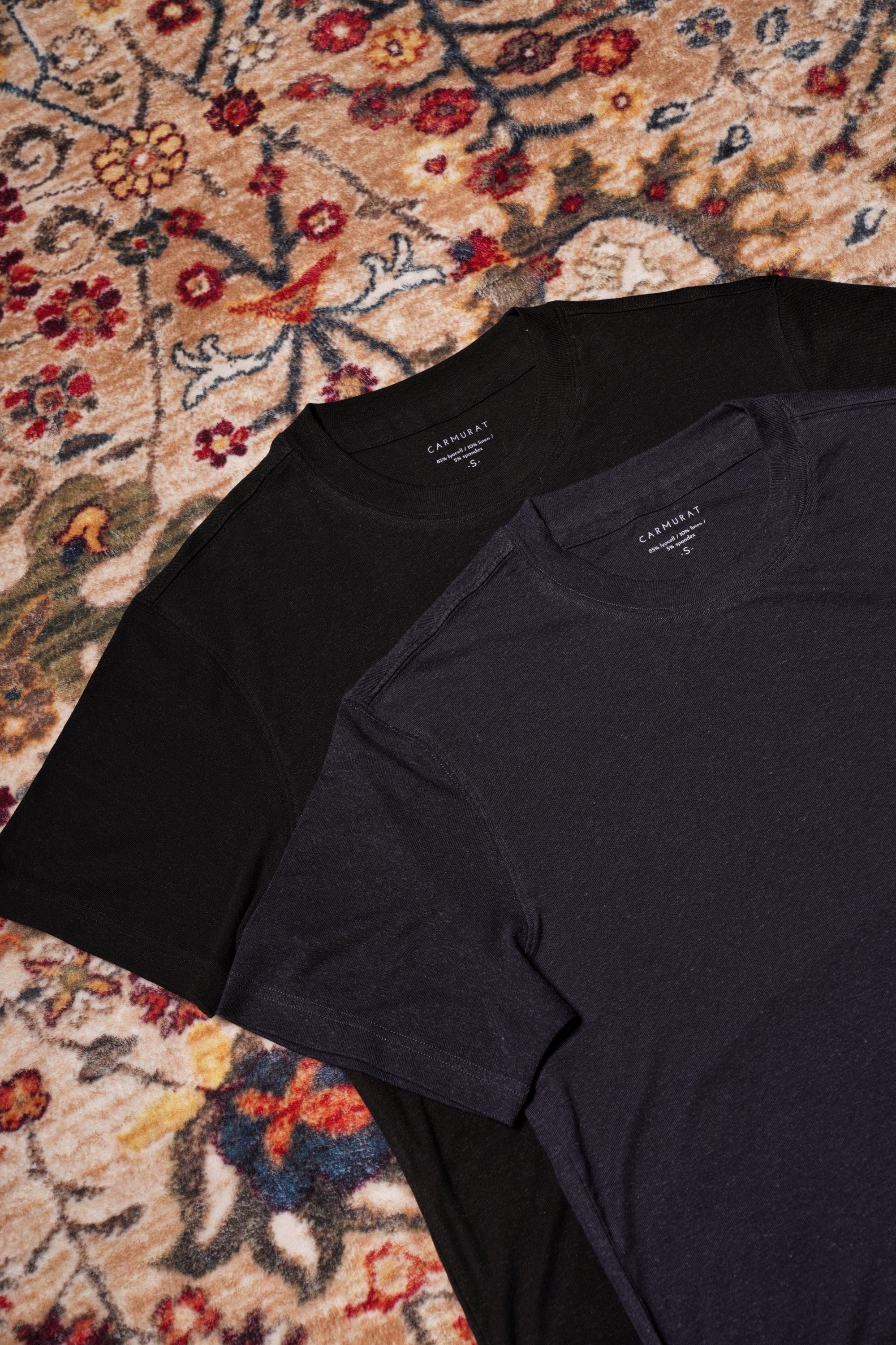 Ivory/Black/Navy Linen Blending Short Sleeve T Shirt