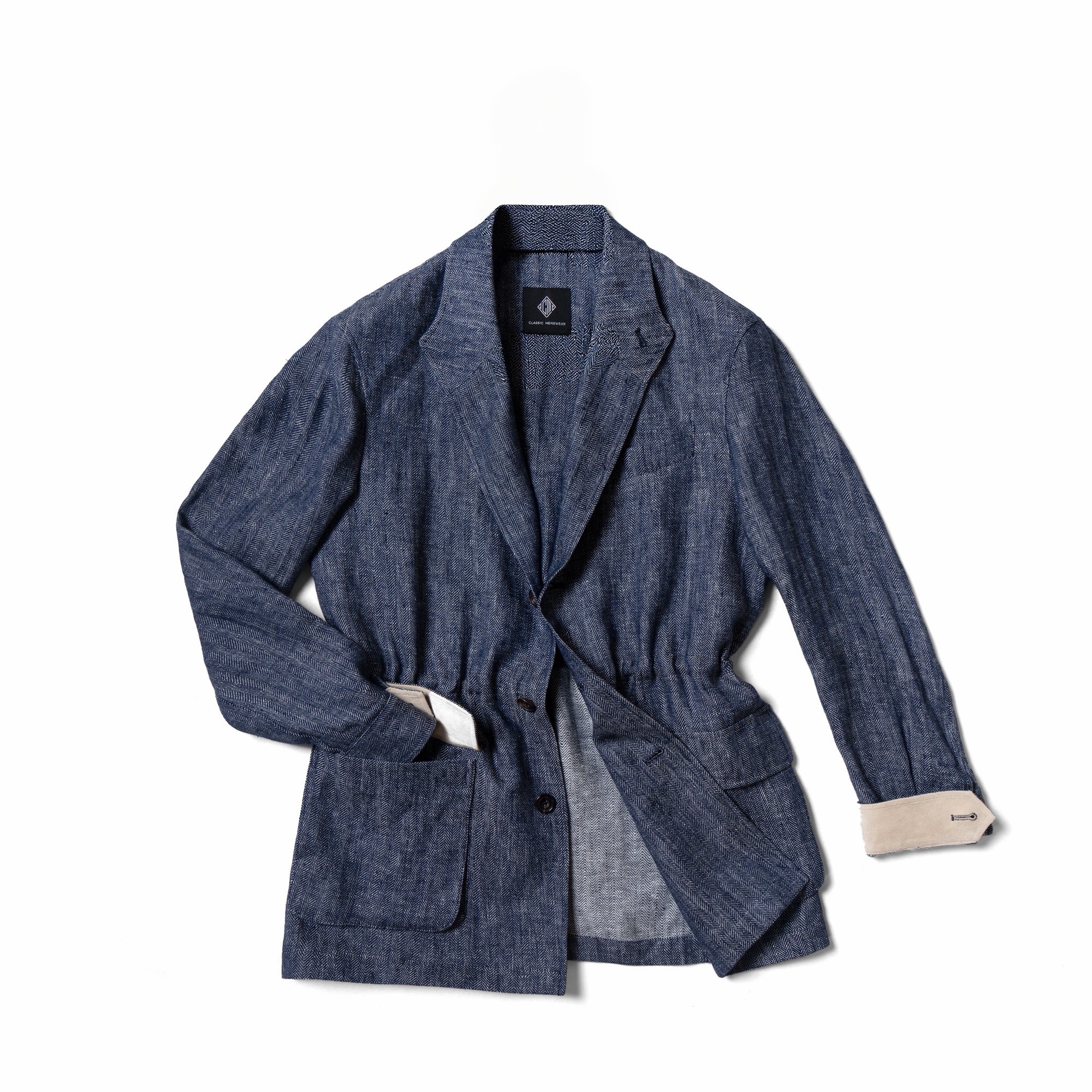 Indigo Herringbone Linen Teba Jacket #228