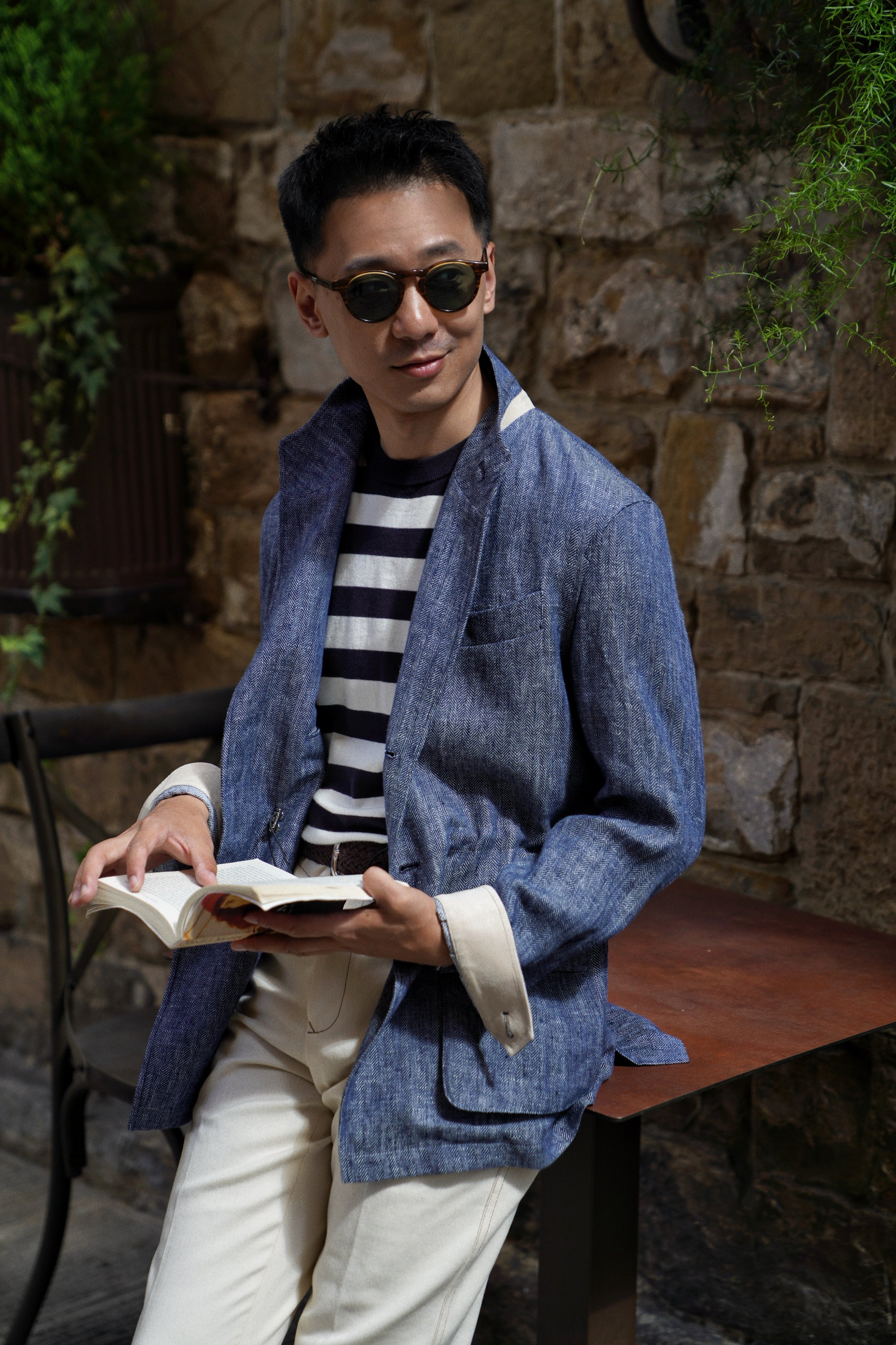 Indigo Herringbone Linen Teba Jacket #228