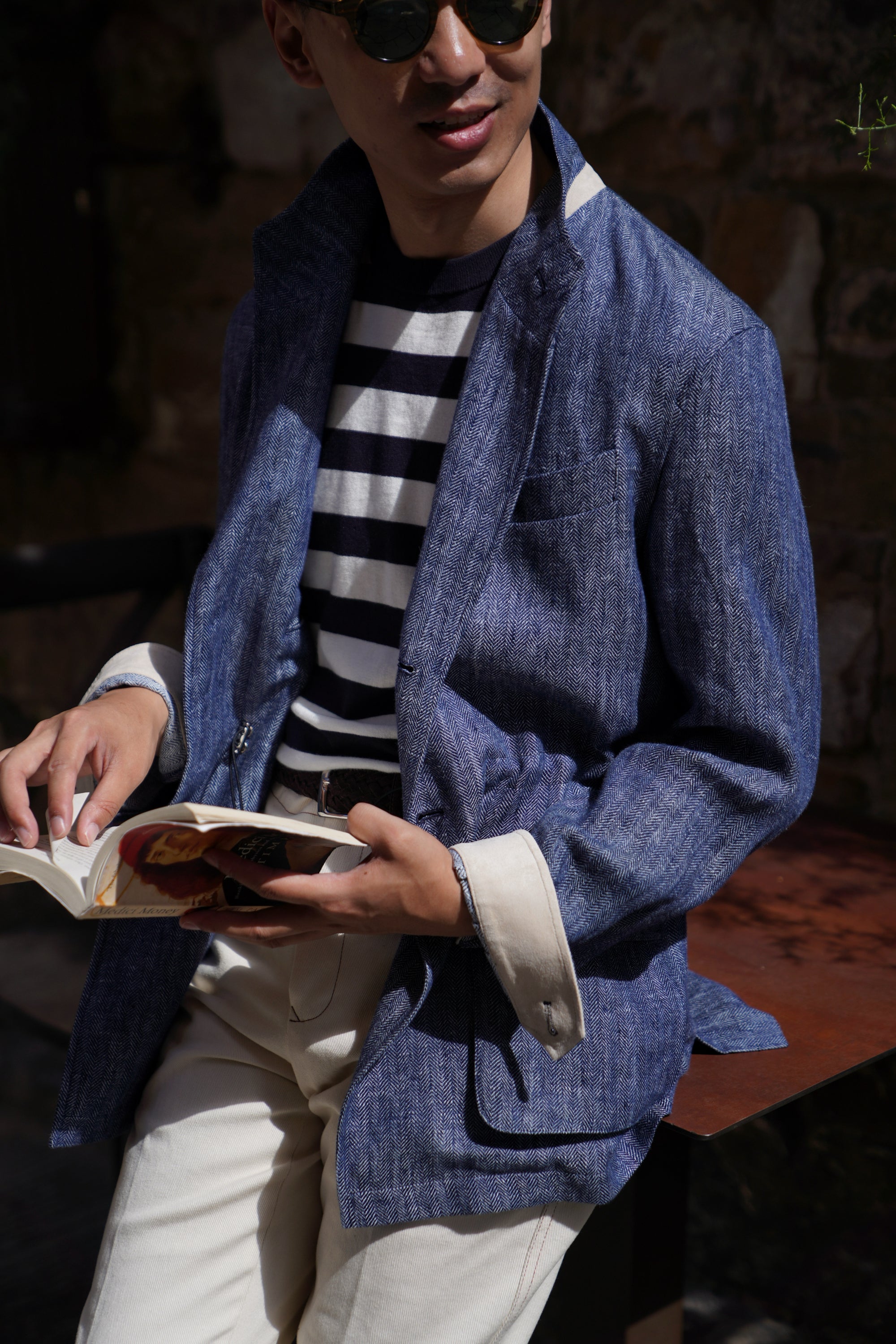 Indigo Herringbone Linen Teba Jacket #228