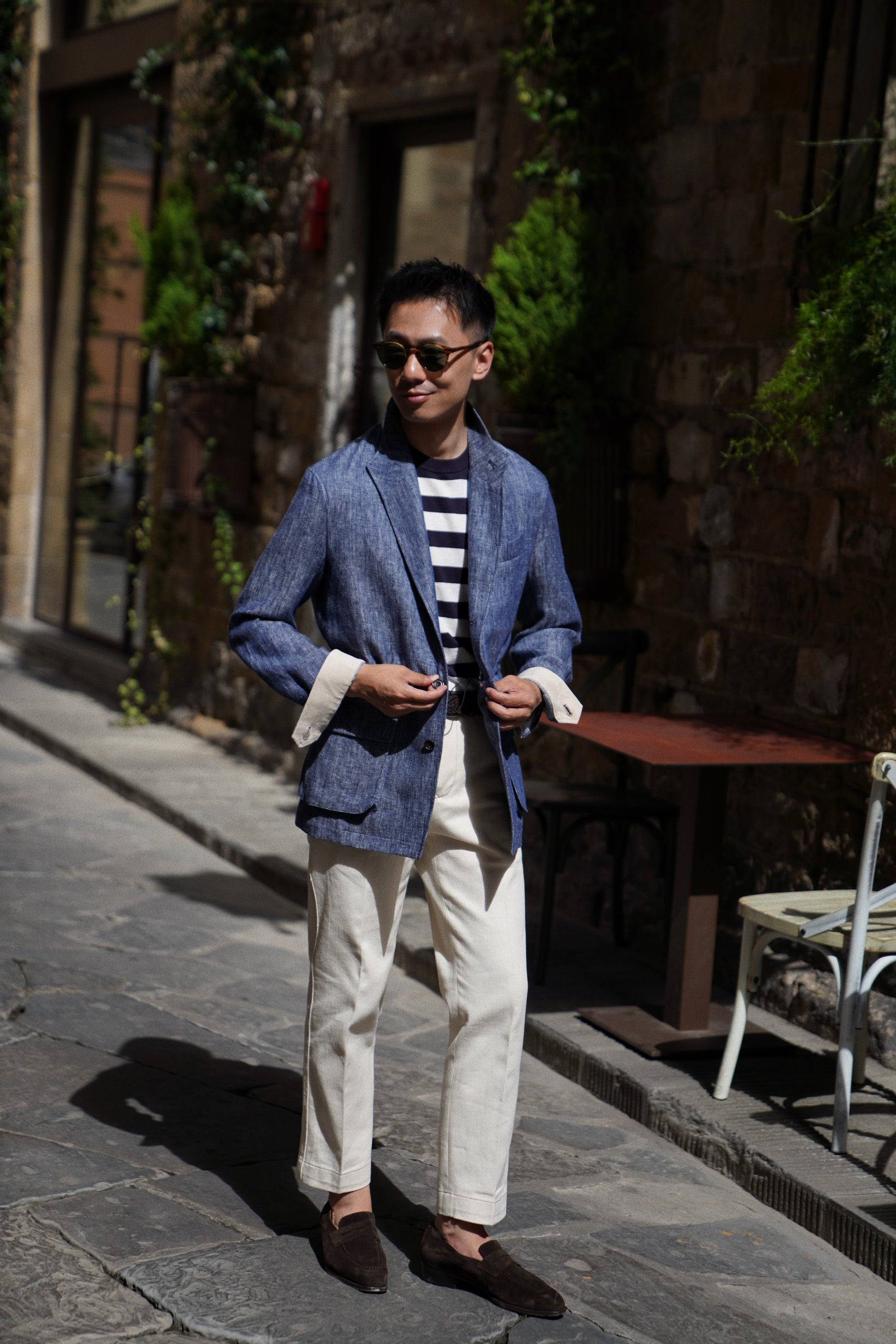 Indigo Herringbone Linen Teba Jacket #228