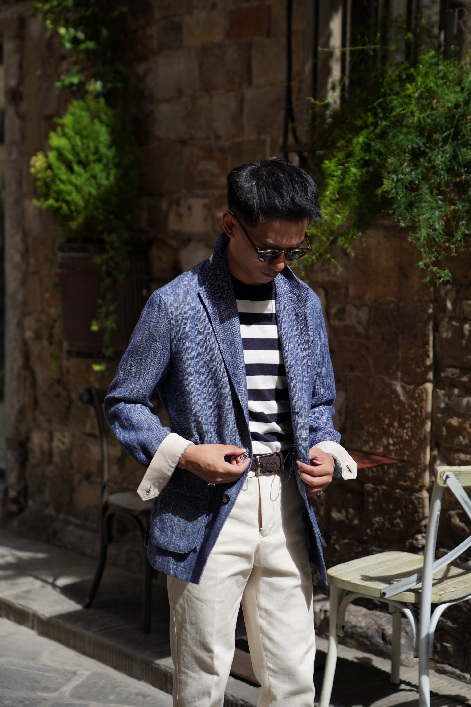 Indigo Herringbone Linen Teba Jacket #228