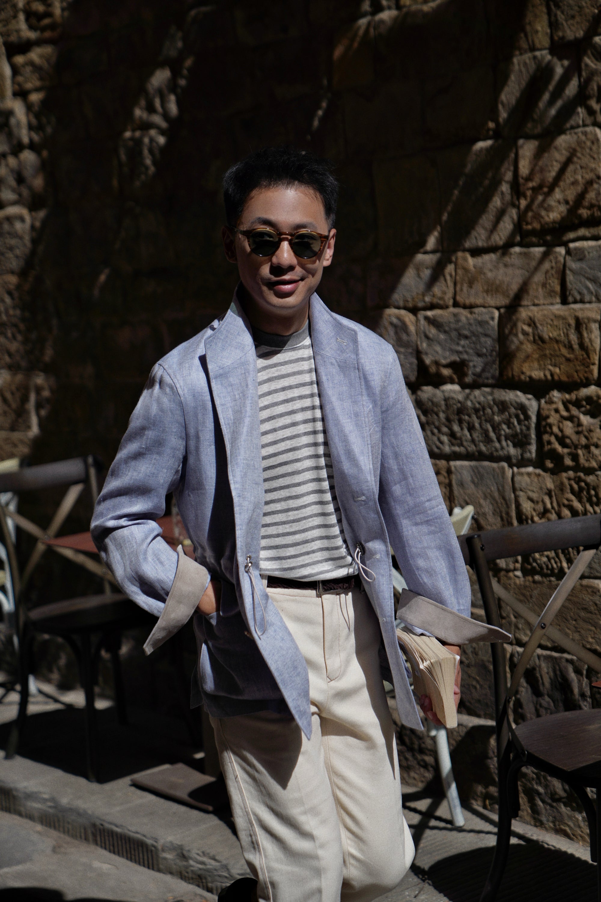 Pale Blue Herringbone Linen Teba Jacket #219
