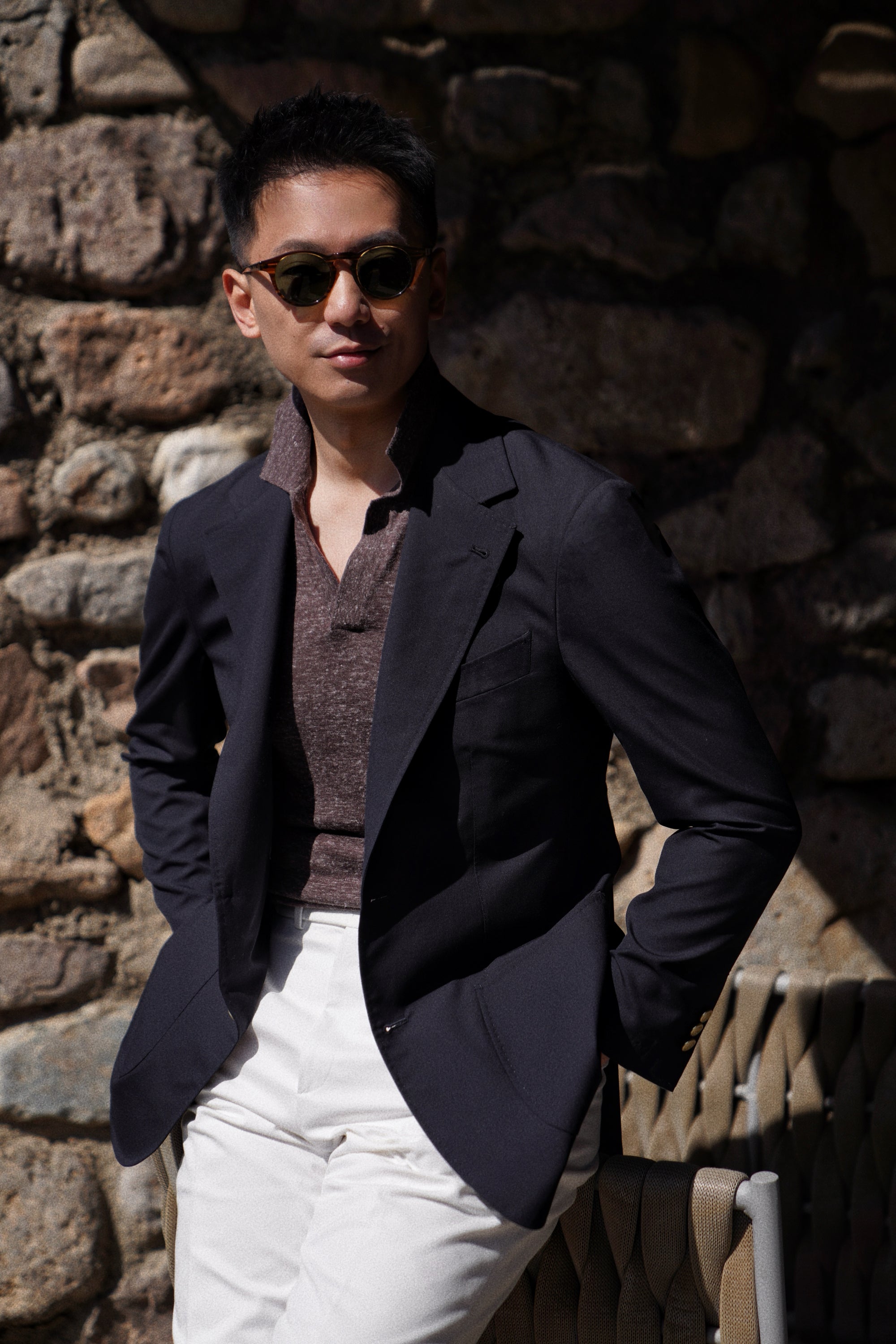 Navy Wool Silk Tropical Blazer